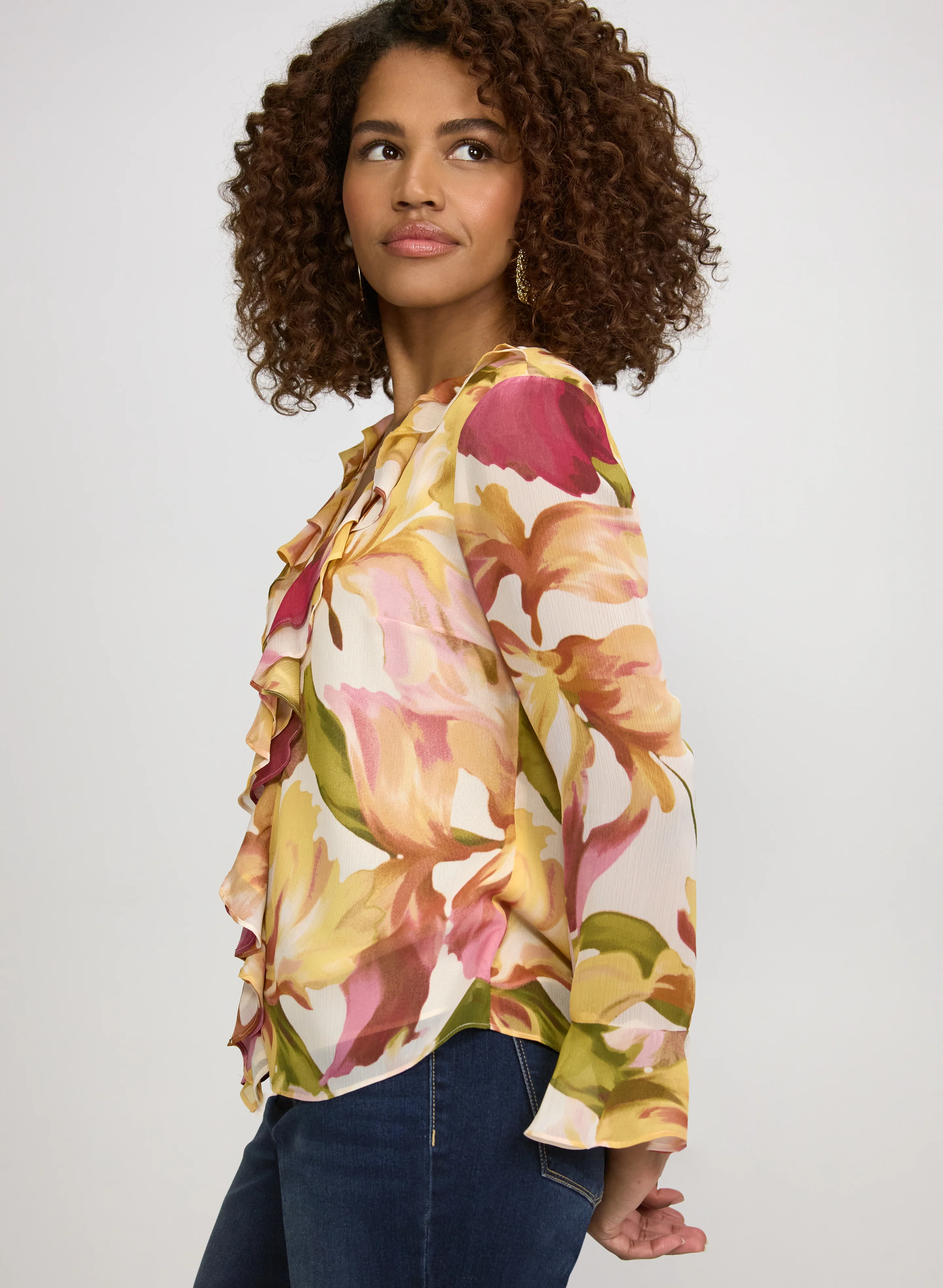Floral Ruffle Front Blouse - Image 5