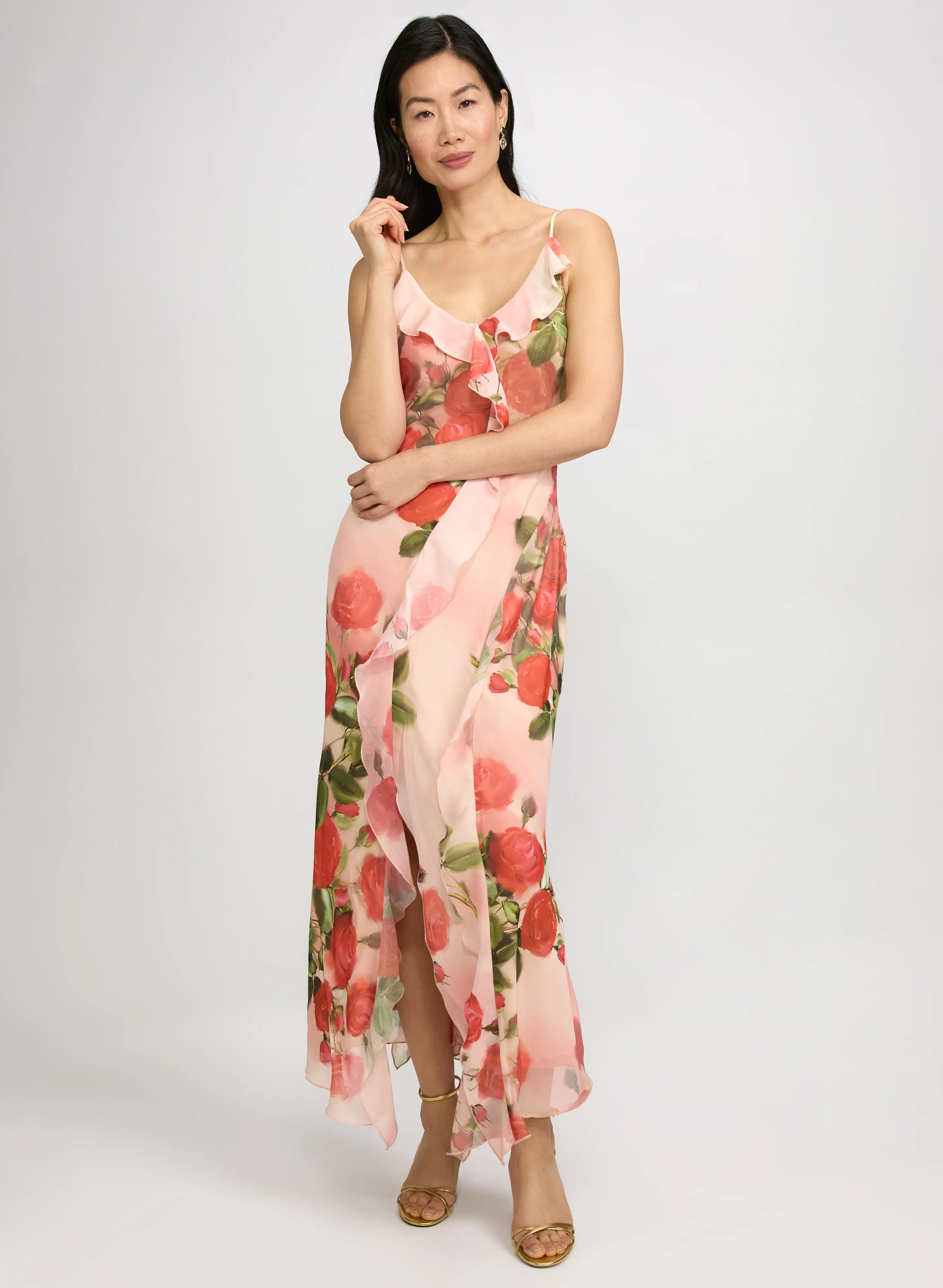 Floral Waterfall Flounce Dress