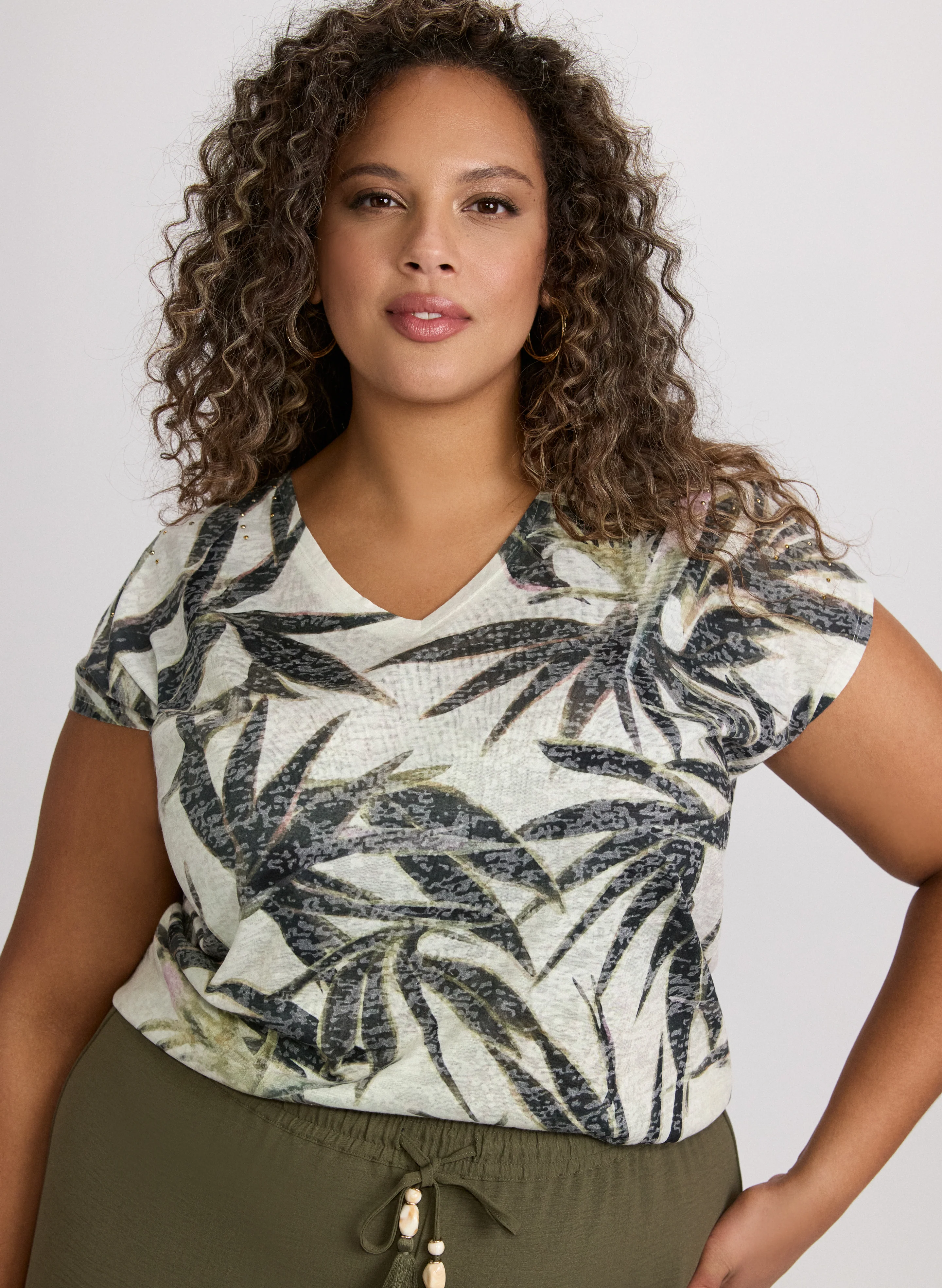 Embellished Palm Print T-Shirt