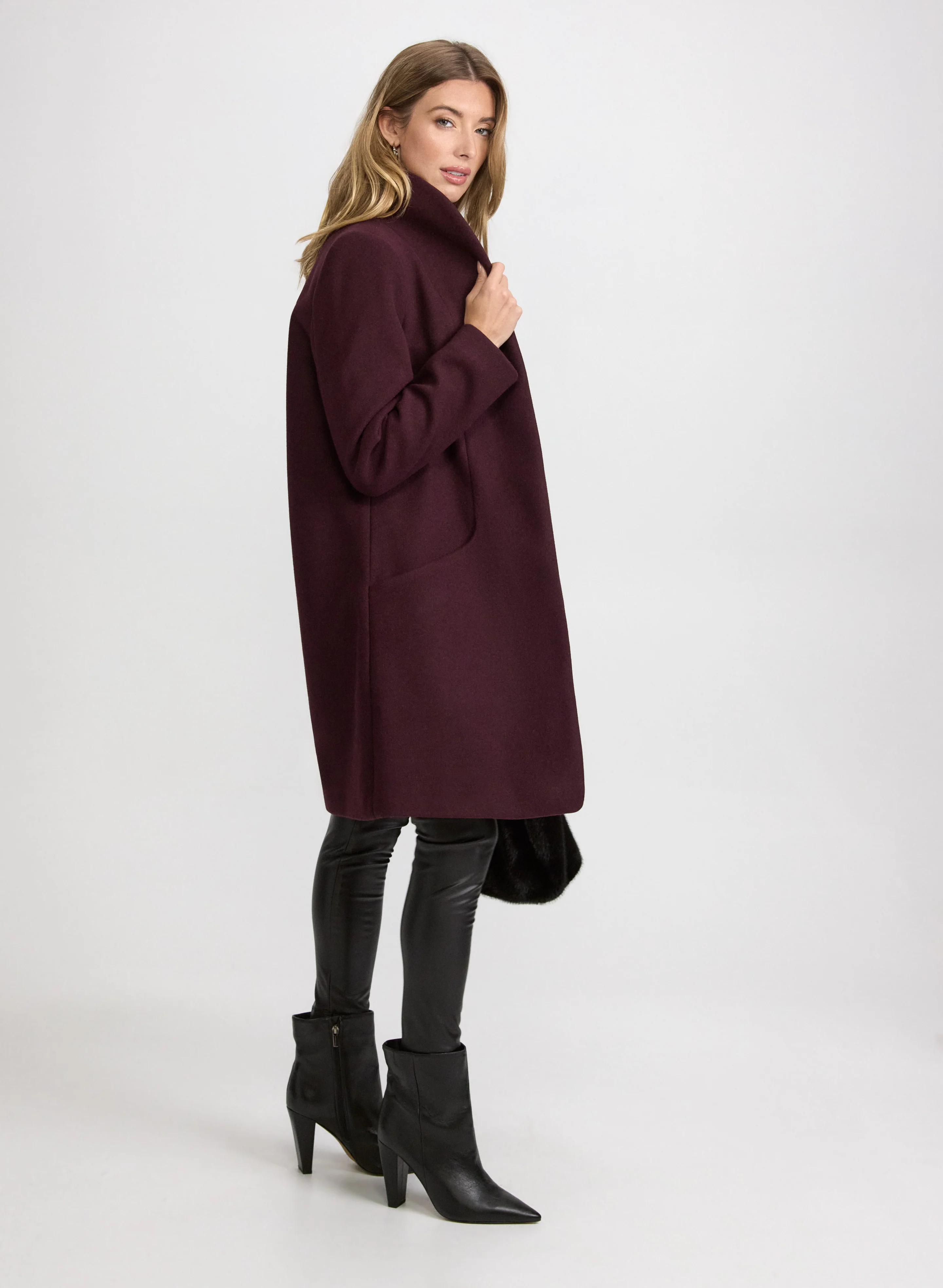 Funnel Neck Wool Coat - Image 7