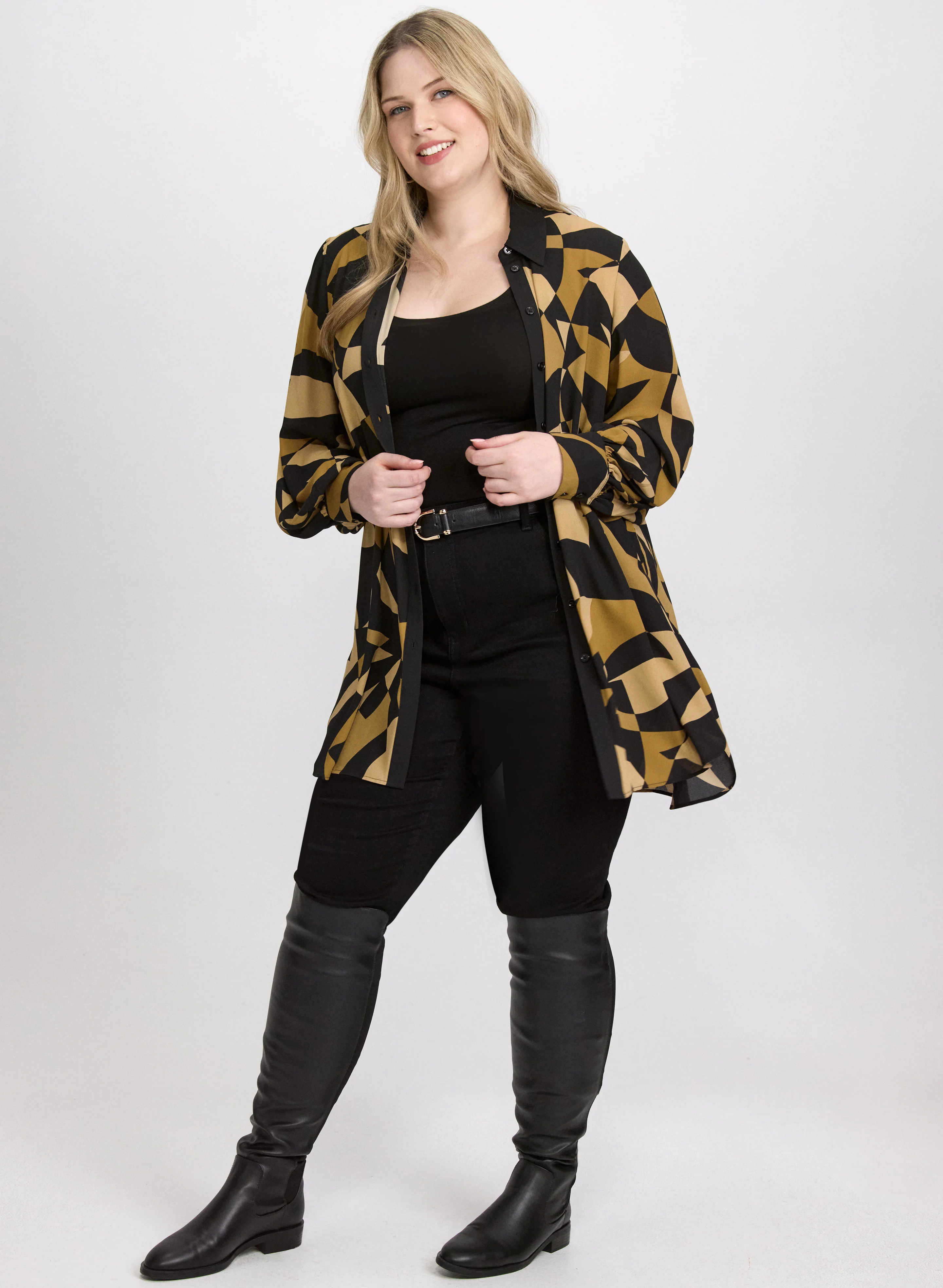 Geometric Button-Down Blouse - Image 3
