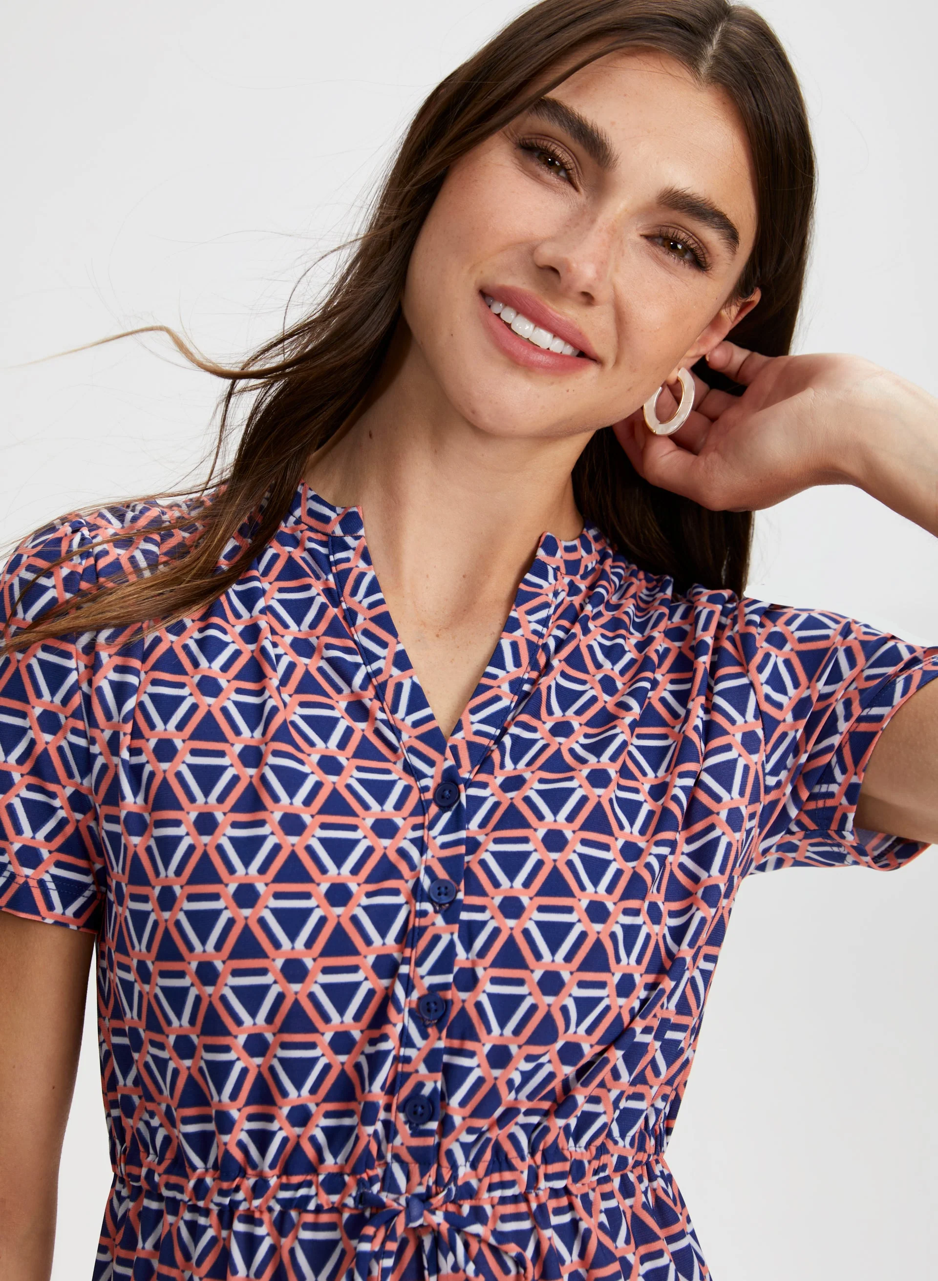 Geometric Print Tiered Midi Dress - Image 2