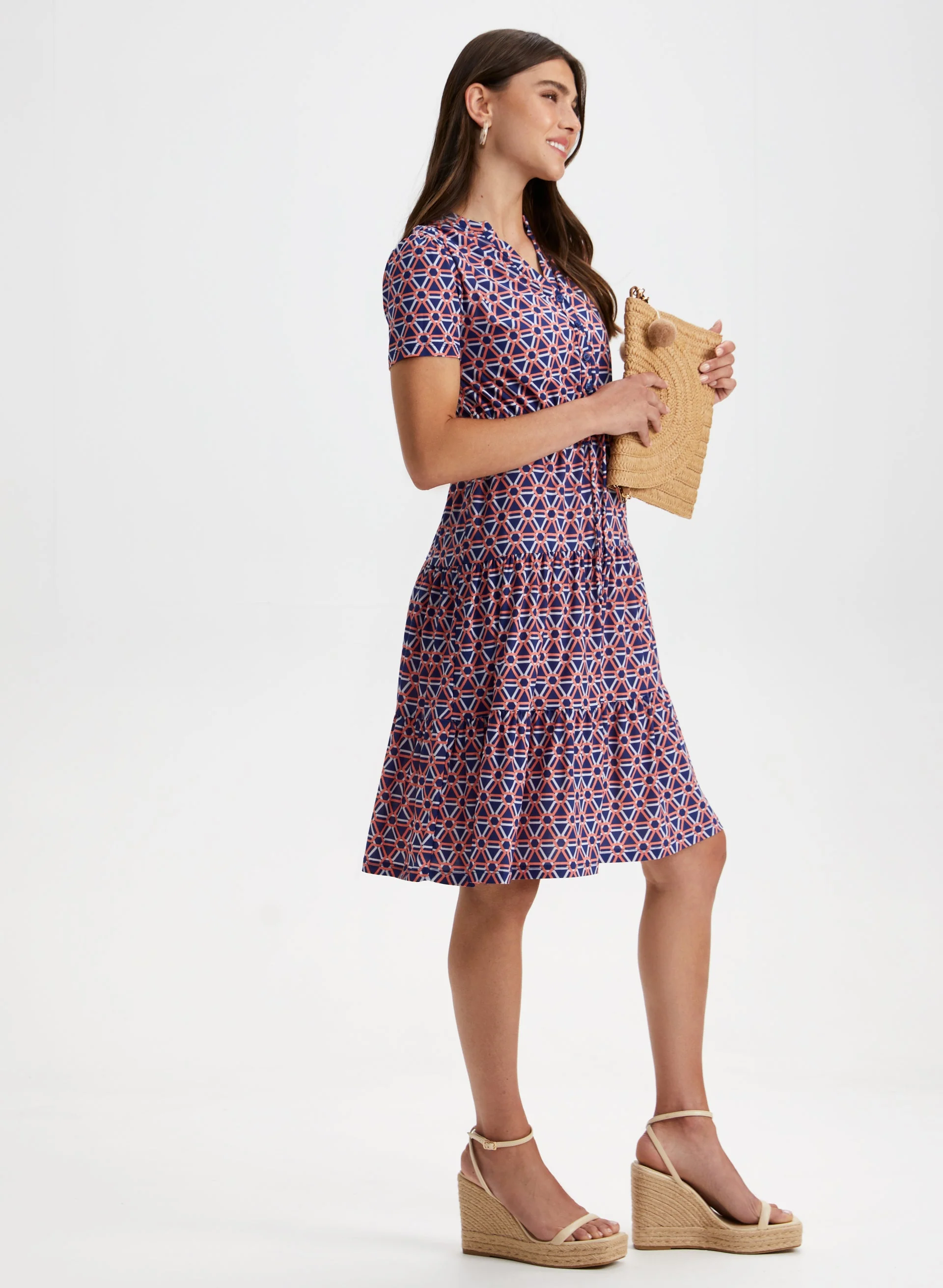 Geometric Print Tiered Midi Dress - Image 3