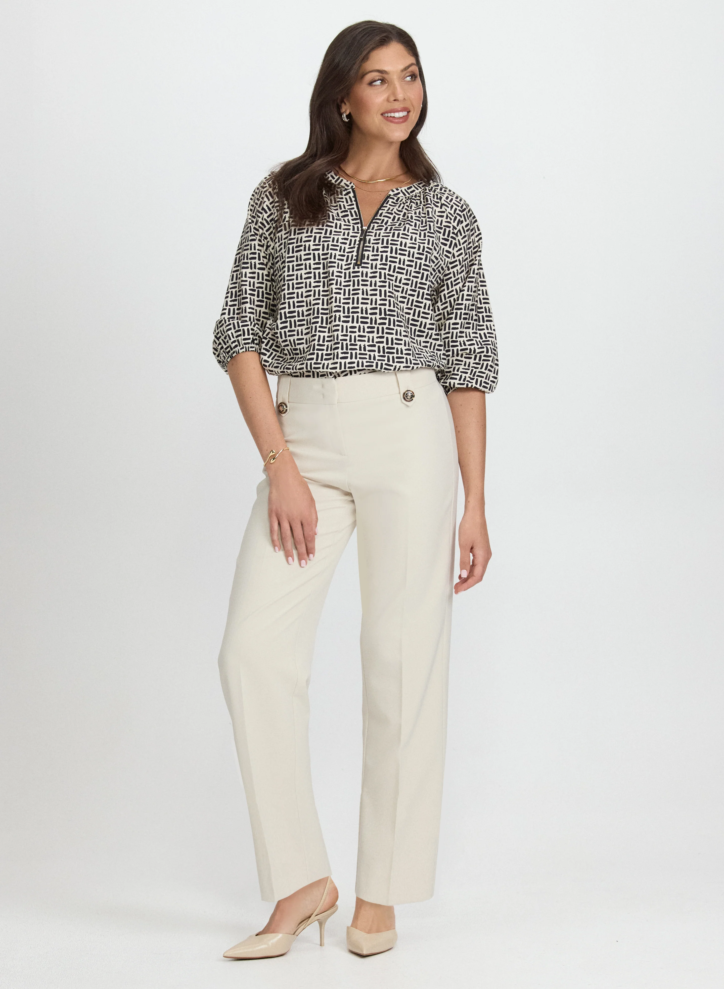 Geometric Zip Front Blouse - Image 3