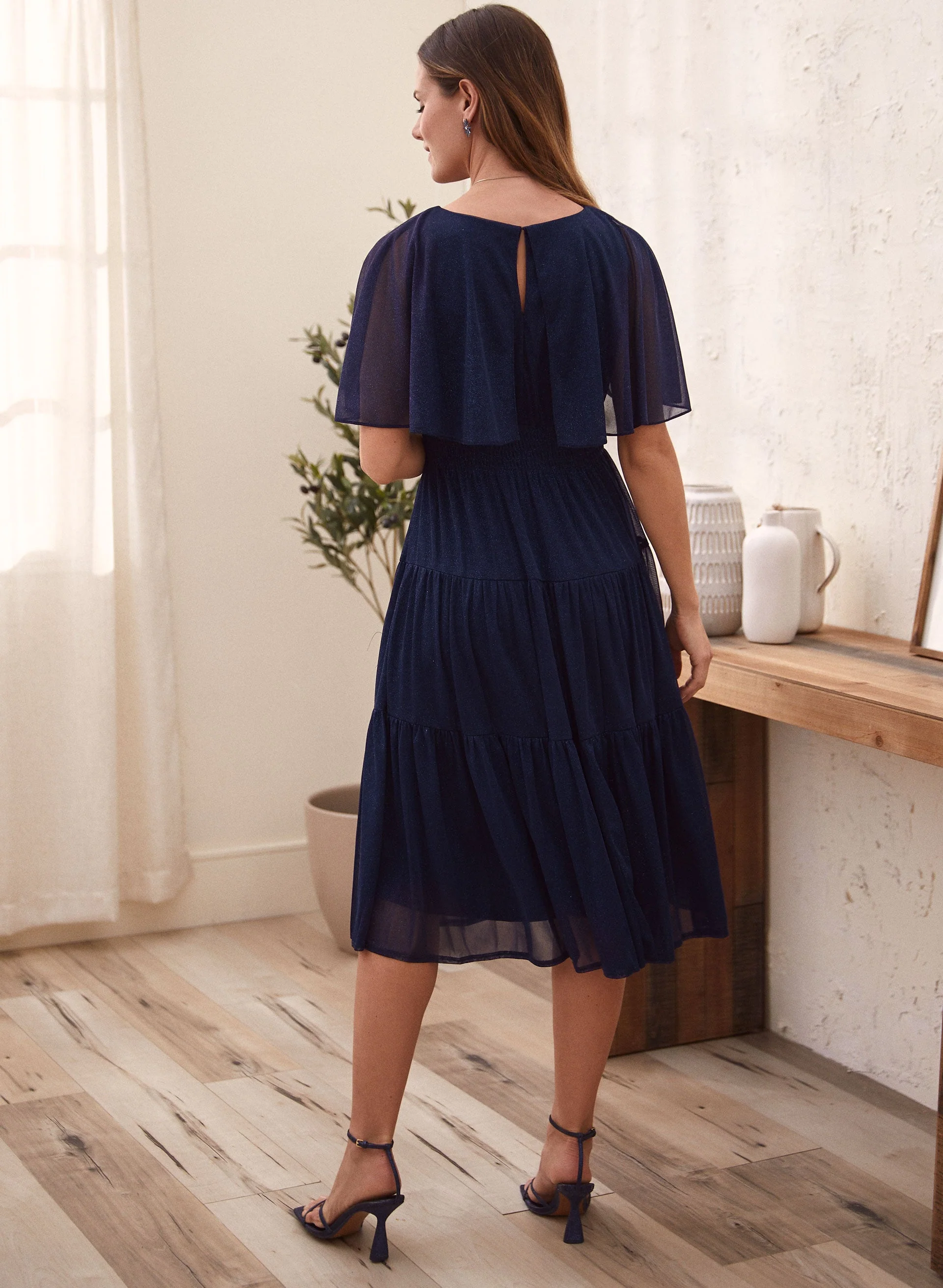 Glitter Chiffon Capelet Dress - Image 3