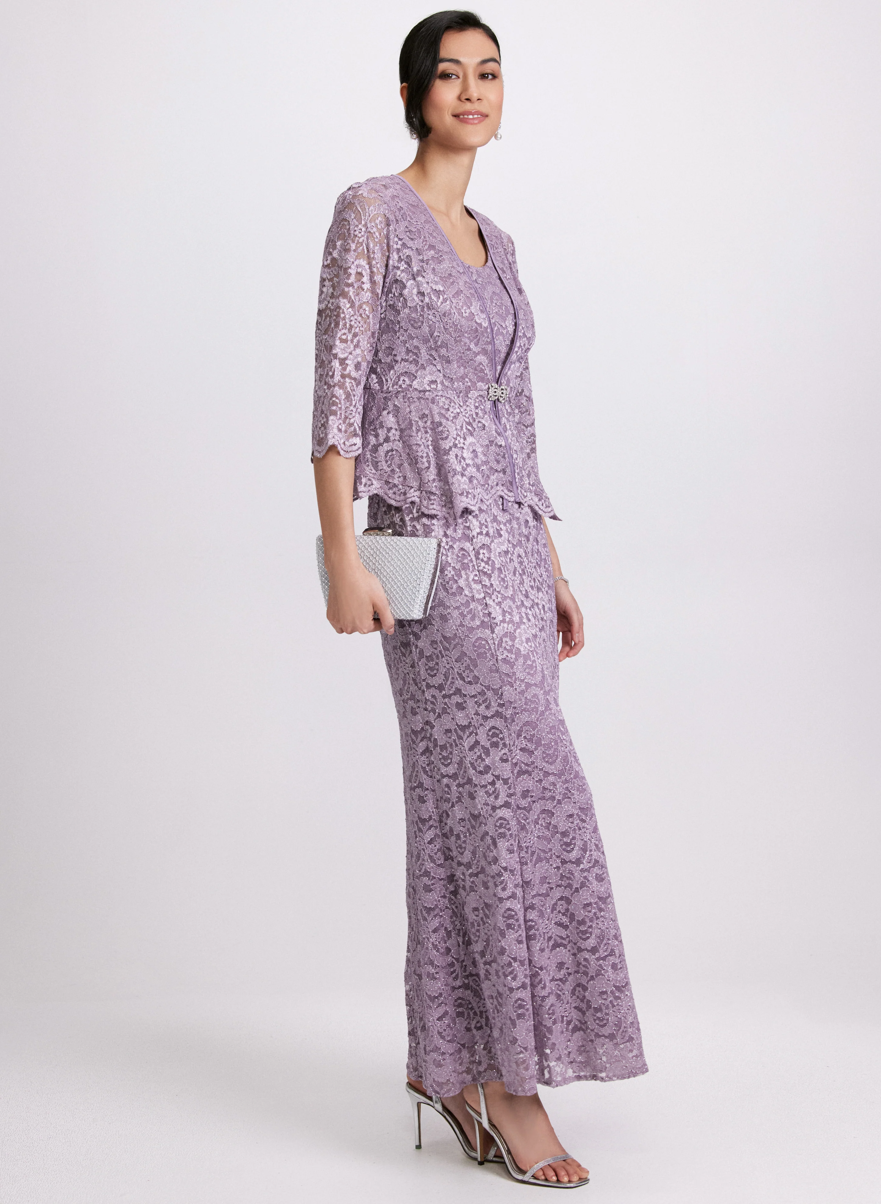 Glitter Lace Dress & Jacket Set - Image 2