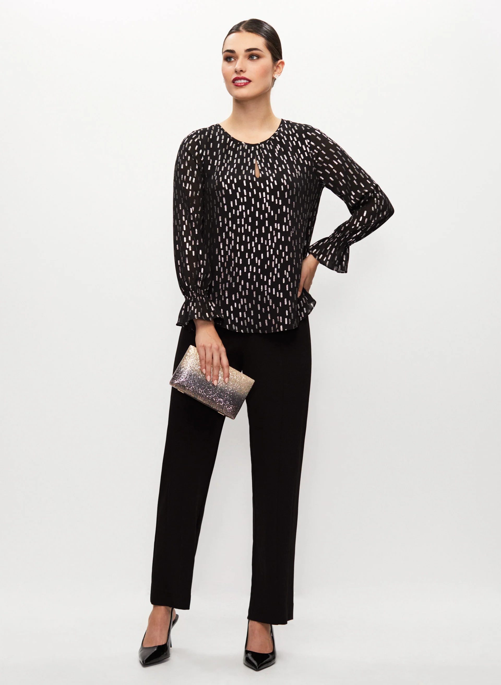 Gold Foil Print Popover Blouse - Image 3