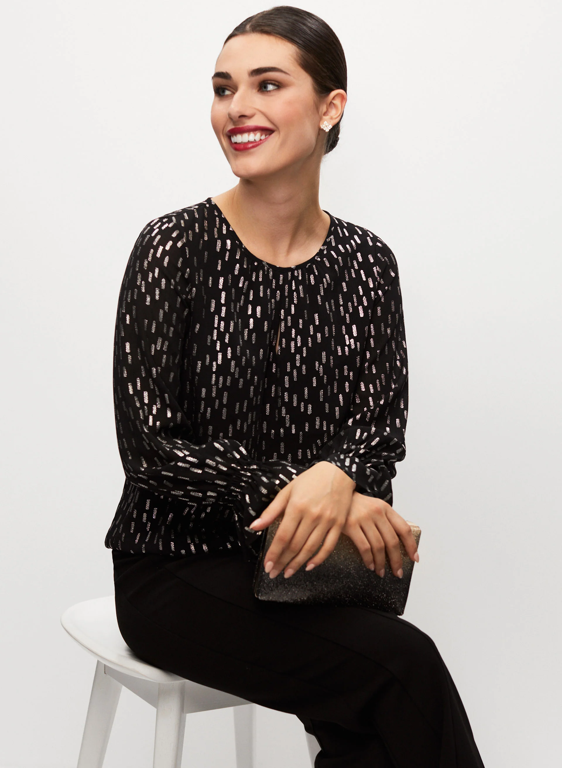 Gold Foil Print Popover Blouse - Image 5