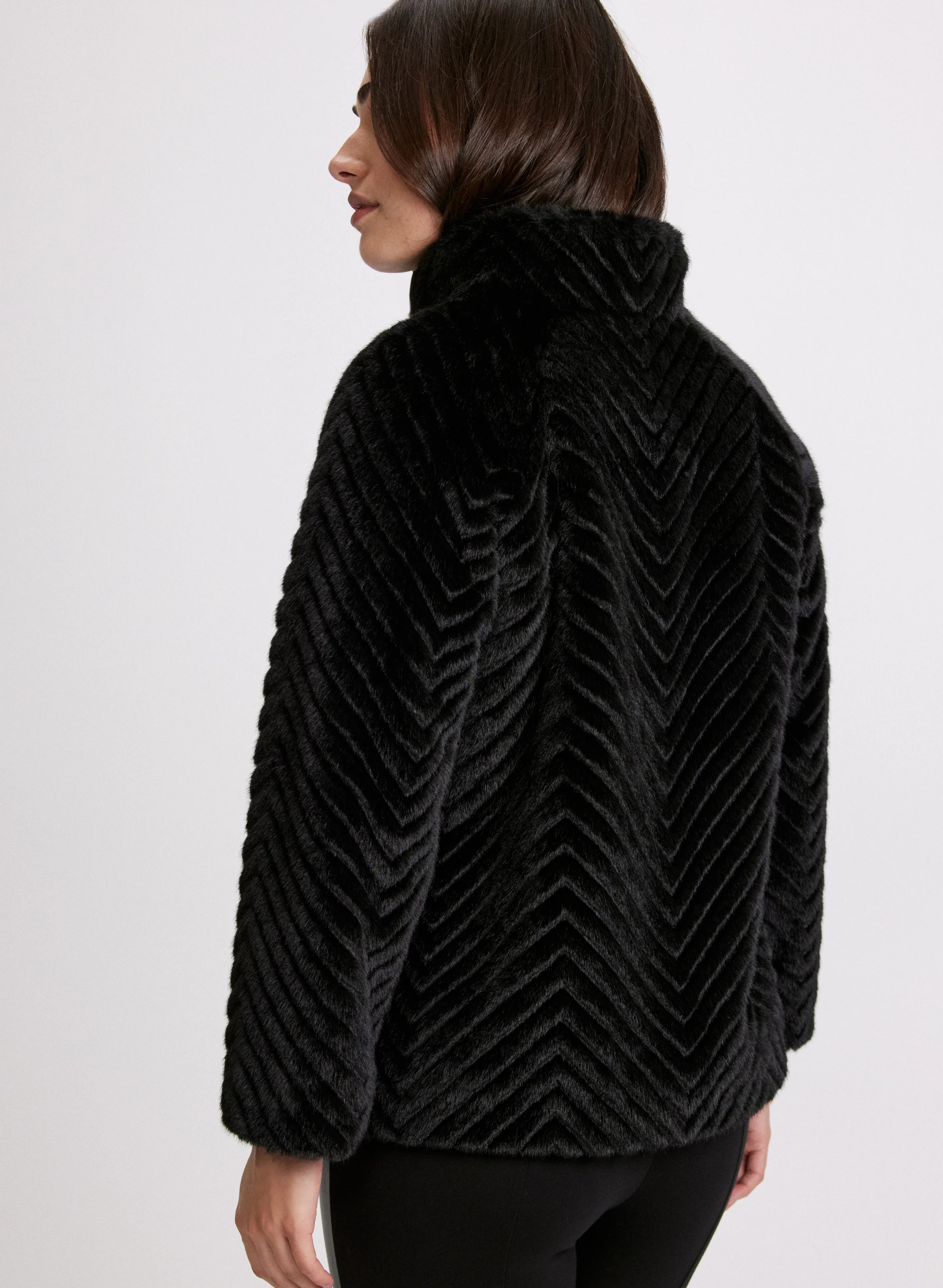 Herringbone Quilted Faux Fur Coat - Image 4