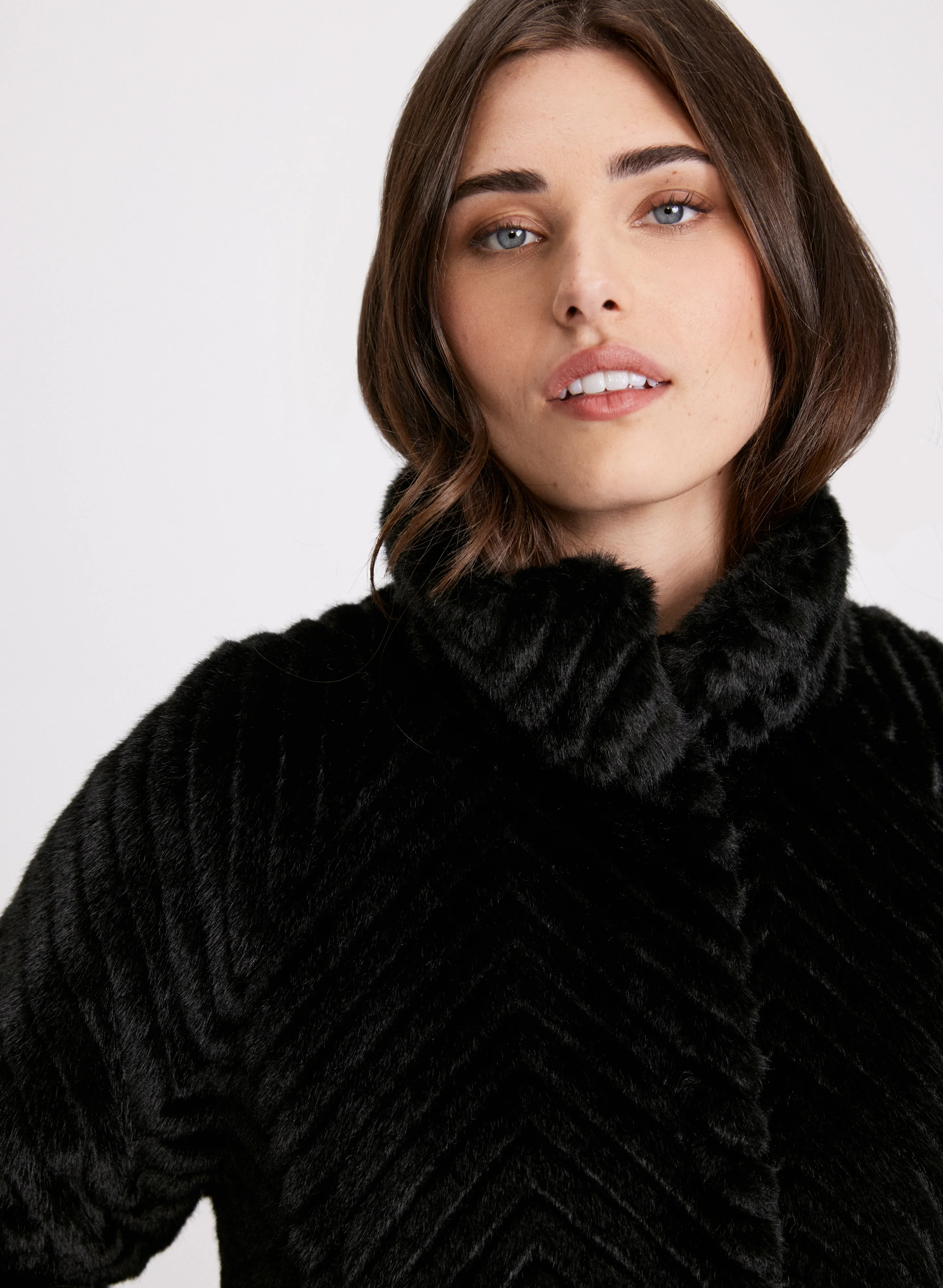 Herringbone Quilted Faux Fur Coat - Image 7