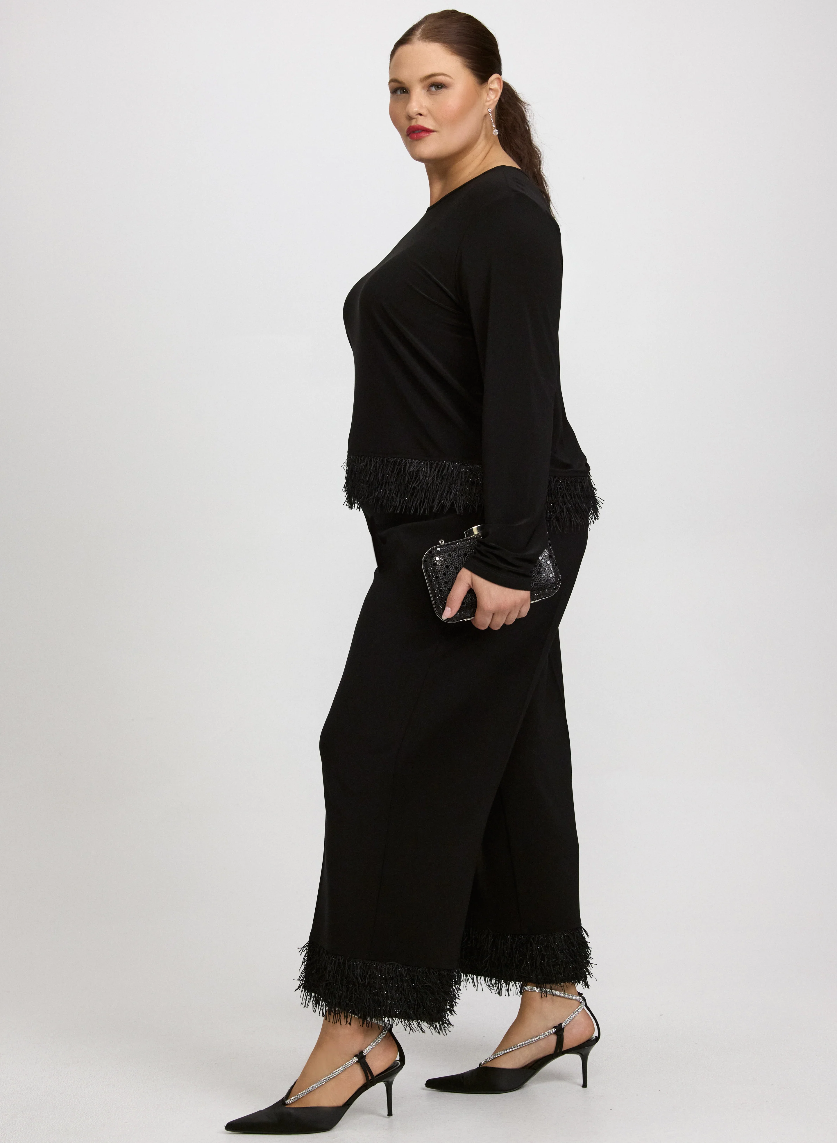 Joseph Ribkoff - Faux-Feather Trim Pants - Image 5