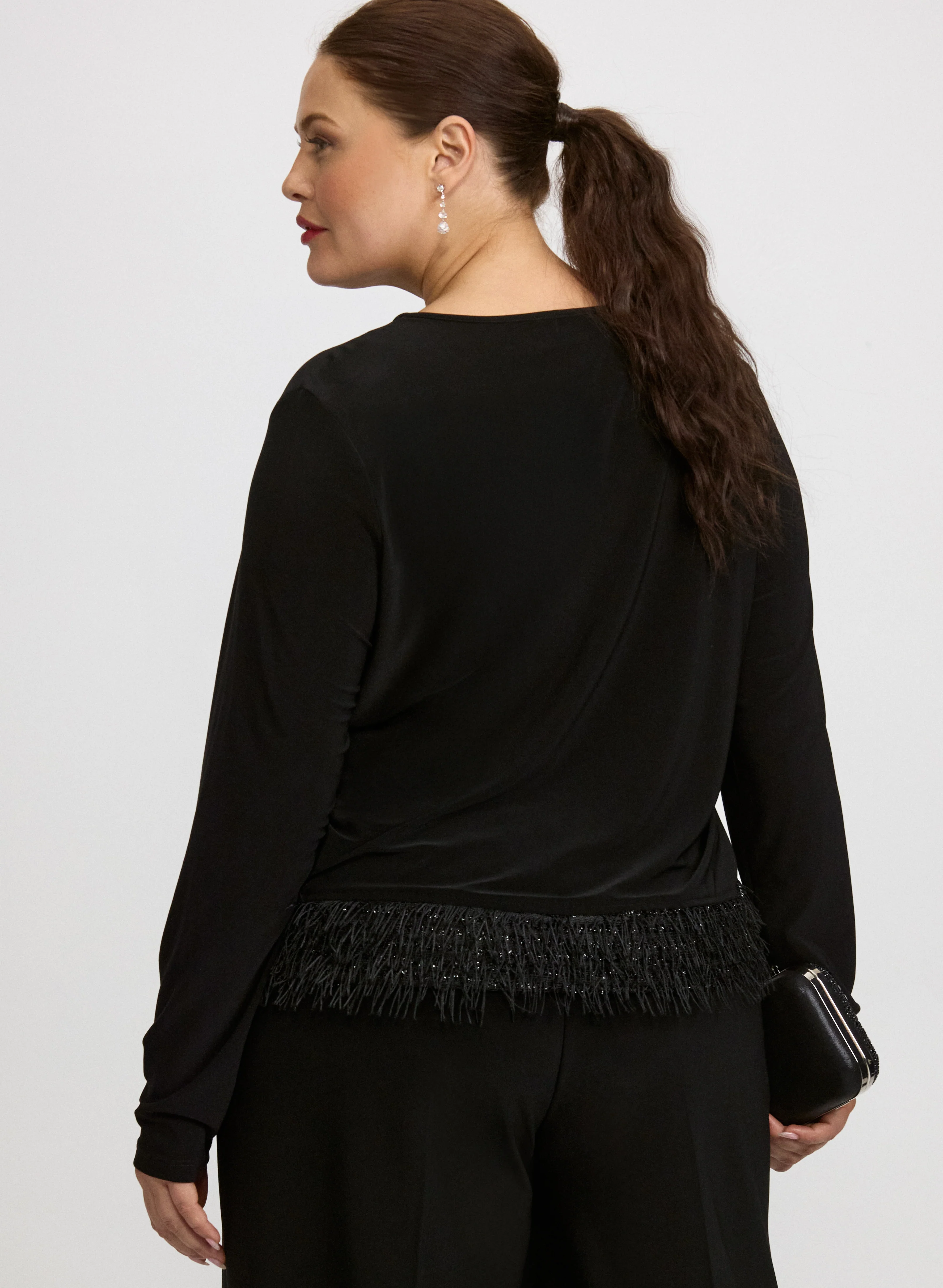 Joseph Ribkoff - Faux-Feather Trim Top - Image 4