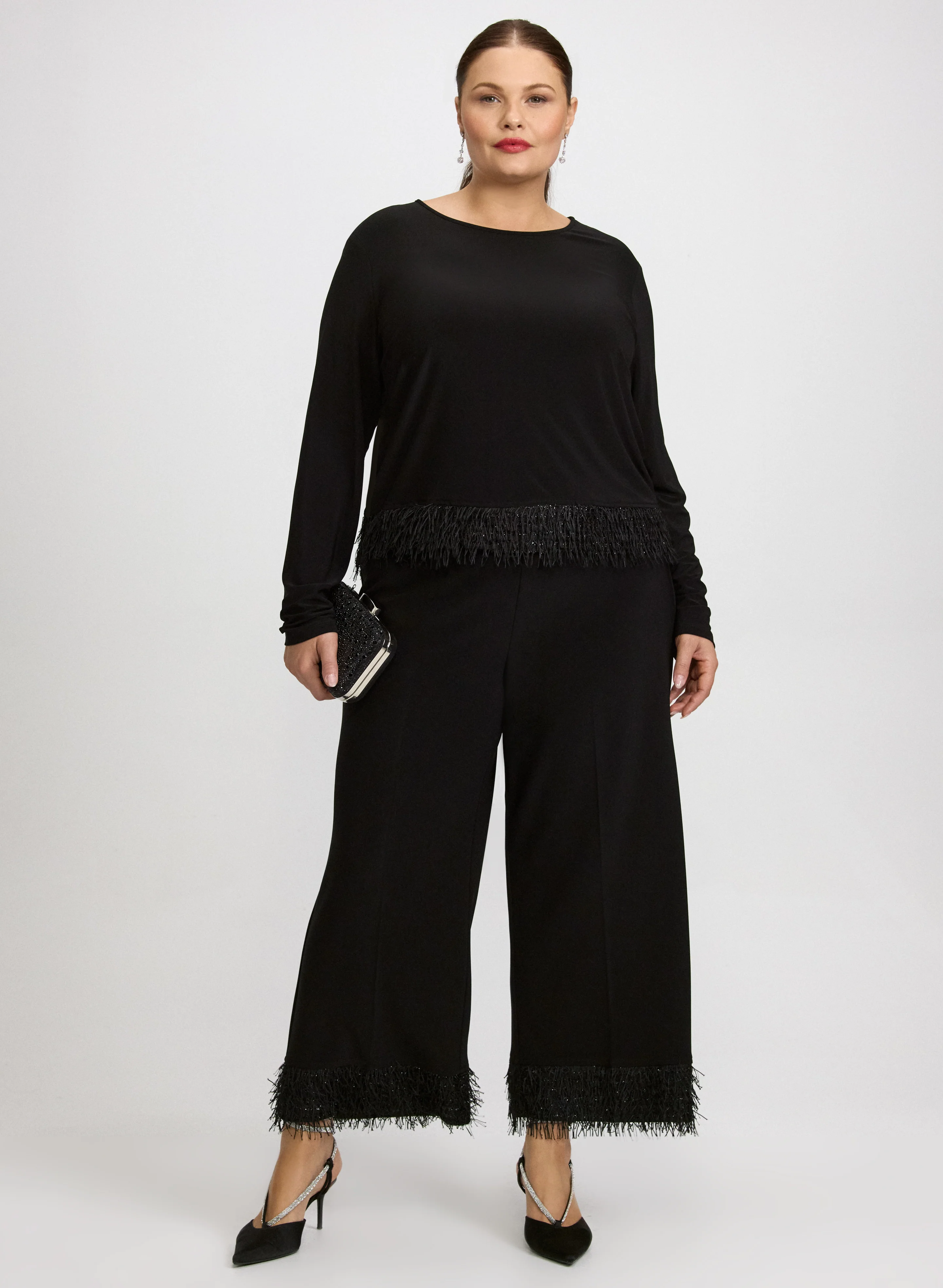 Joseph Ribkoff - Faux-Feather Trim Top - Image 3