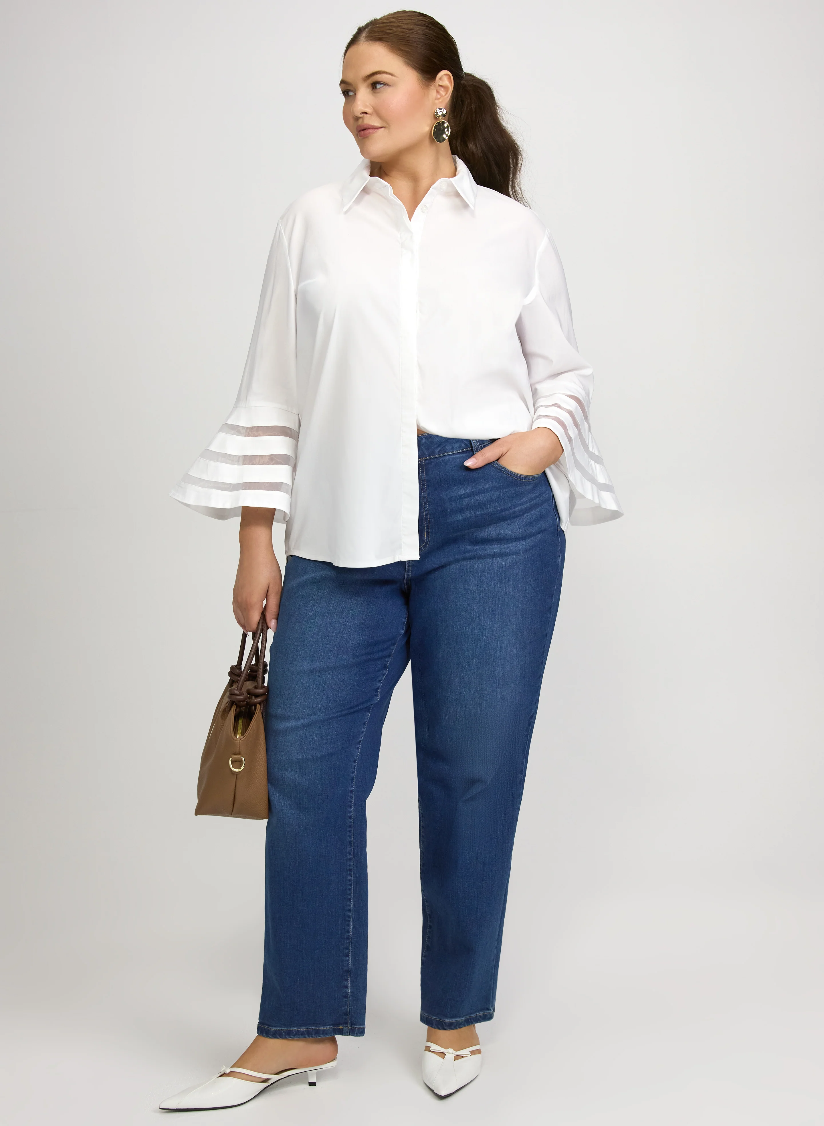 Joseph Ribkoff - Mesh Bell Sleeve Blouse - Image 3