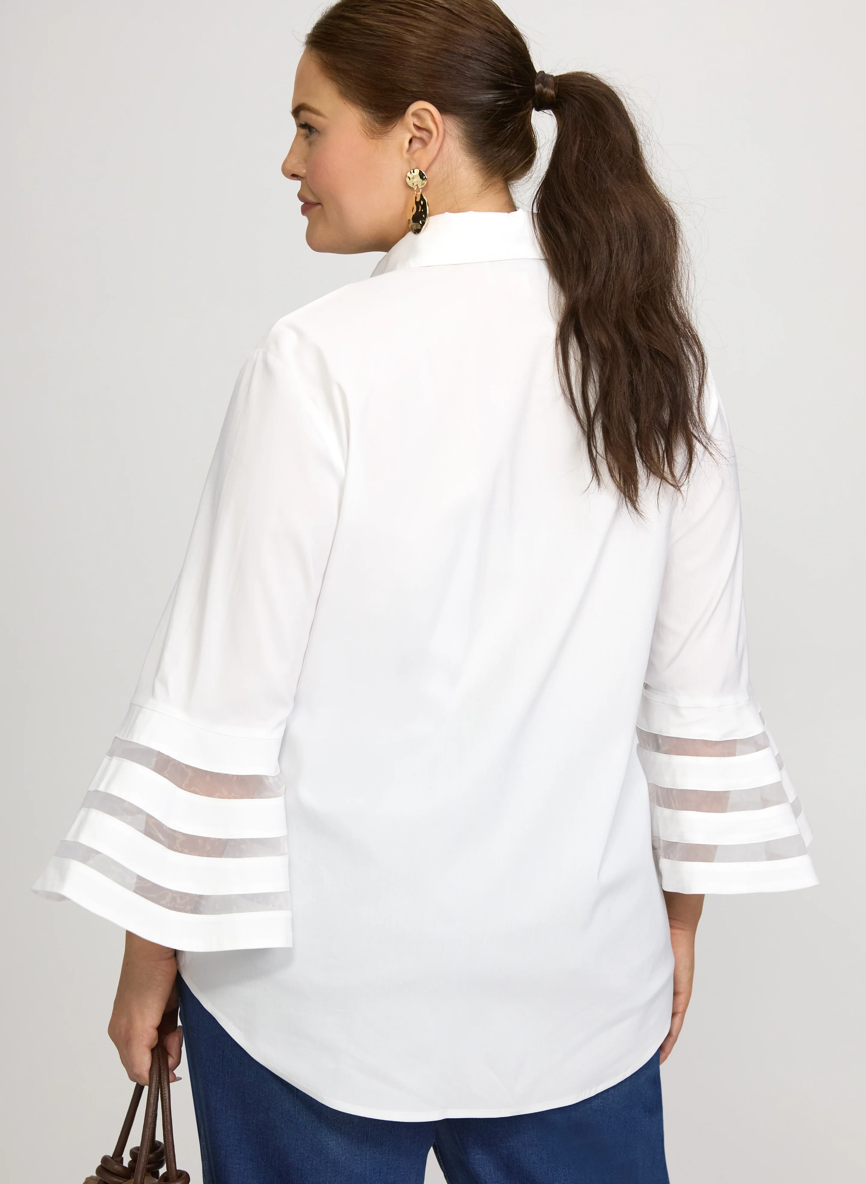 Joseph Ribkoff - Mesh Bell Sleeve Blouse - Image 4