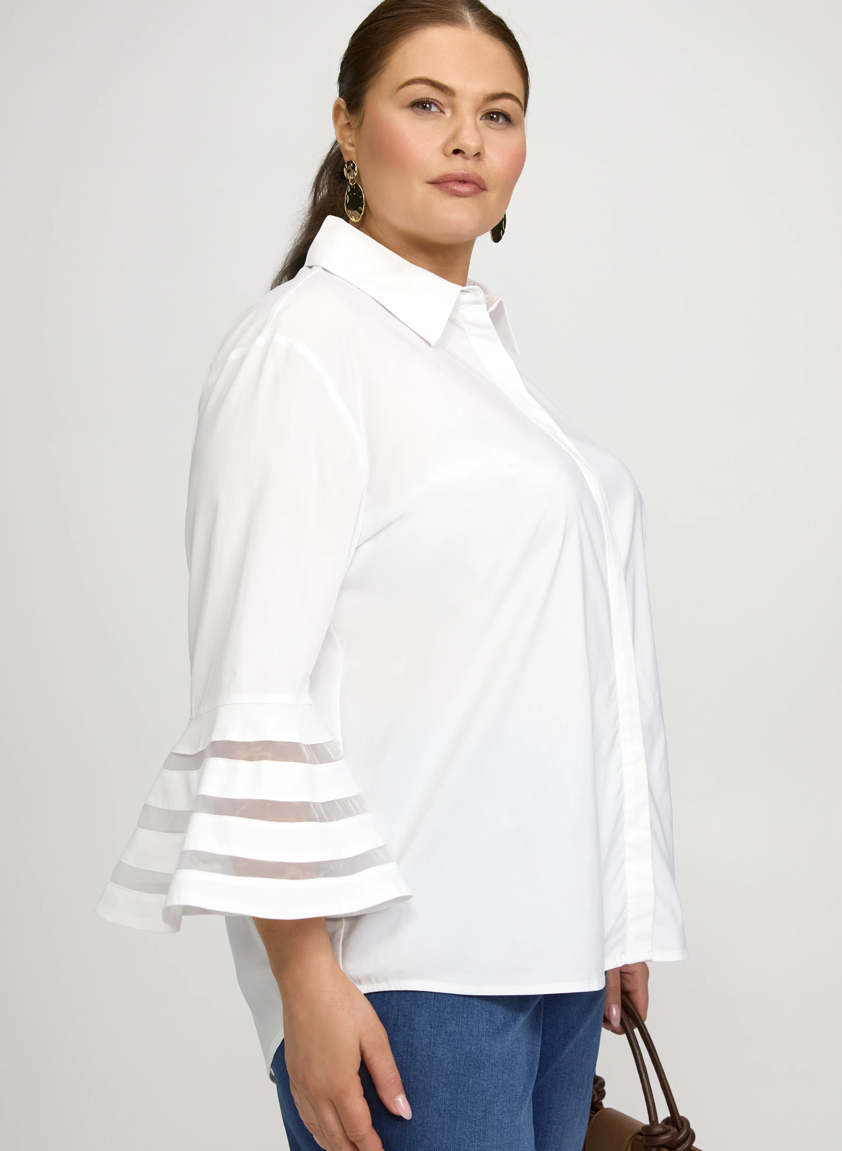 Joseph Ribkoff - Mesh Bell Sleeve Blouse - Image 5