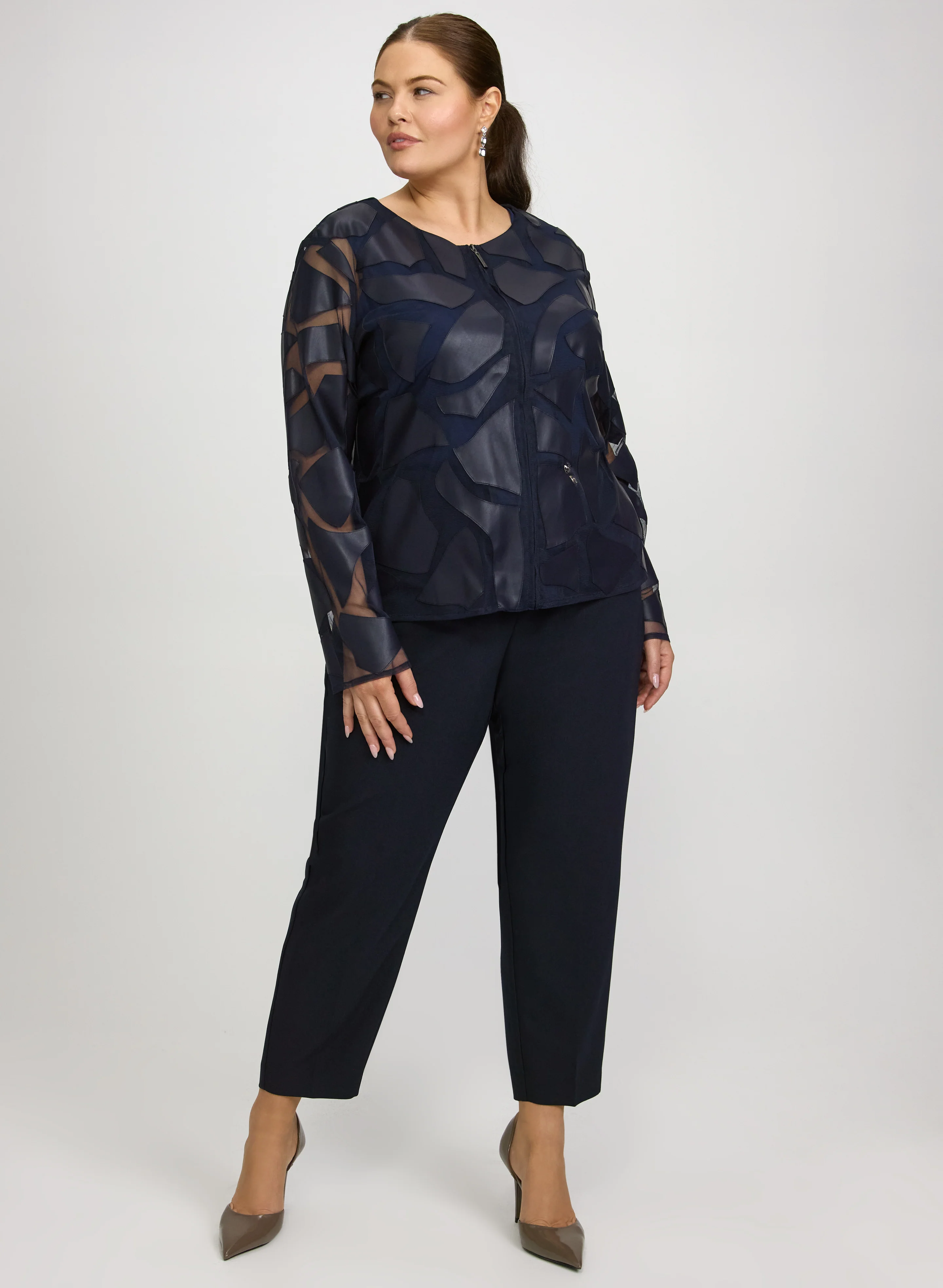 Joseph Ribkoff - Mesh Geometric Panel Jacket - Image 3
