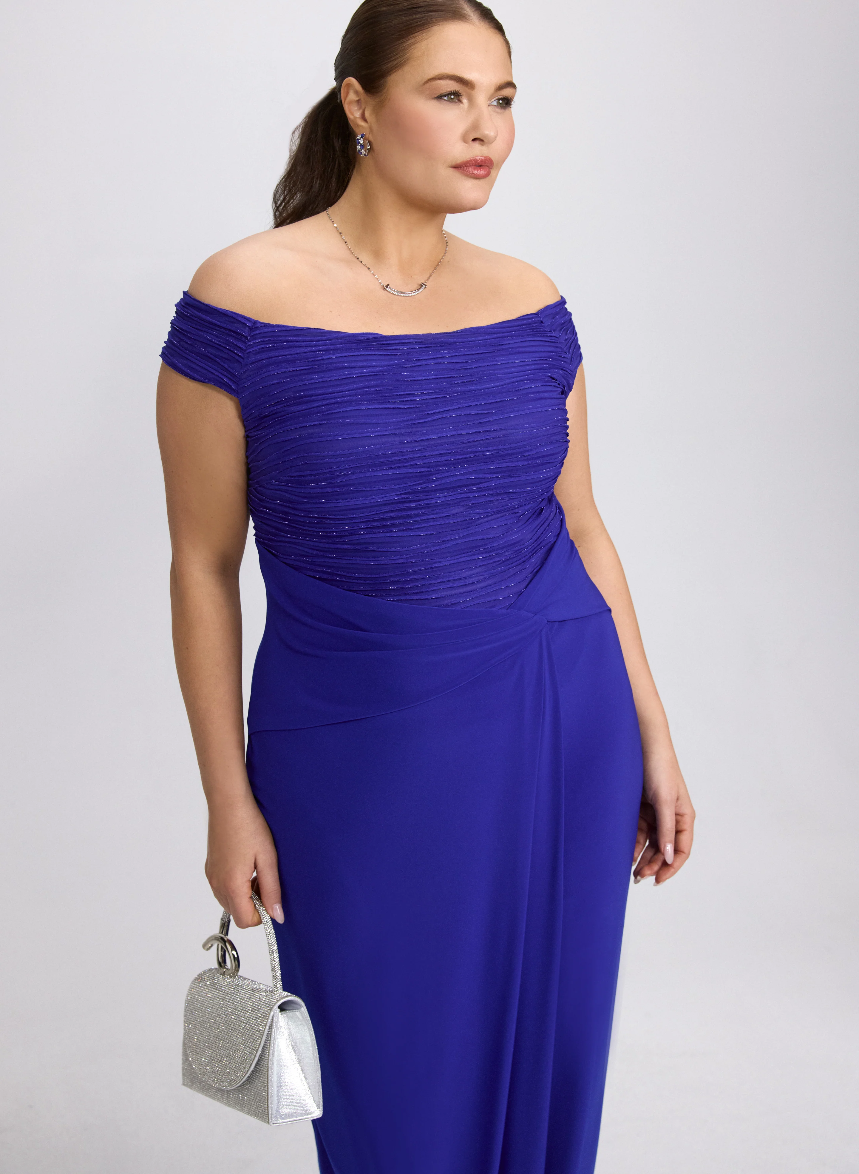 Joseph Ribkoff - Off-The-Shoulder Lurex & Jersey Dress - Image 4
