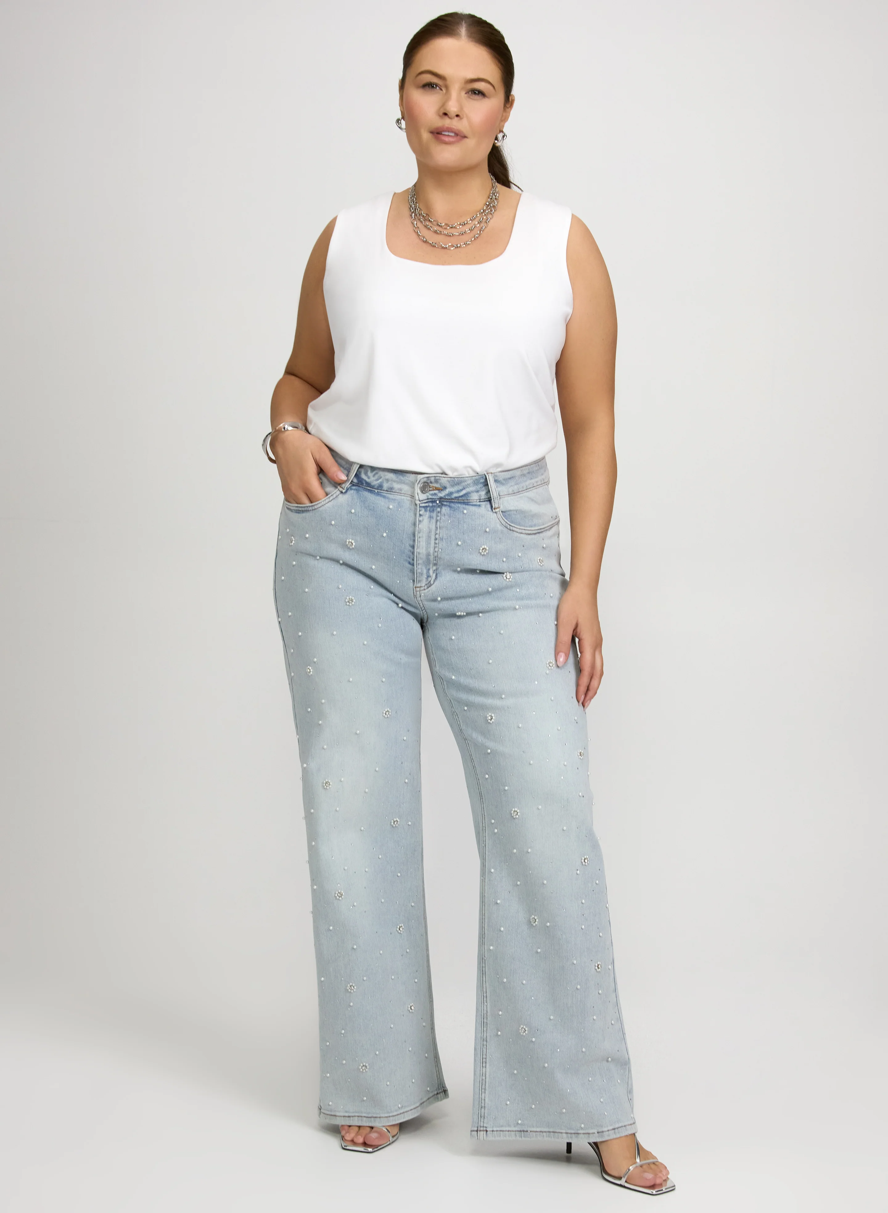 Joseph Ribkoff - Scattered Pearl Embellished Jeans - Image 3