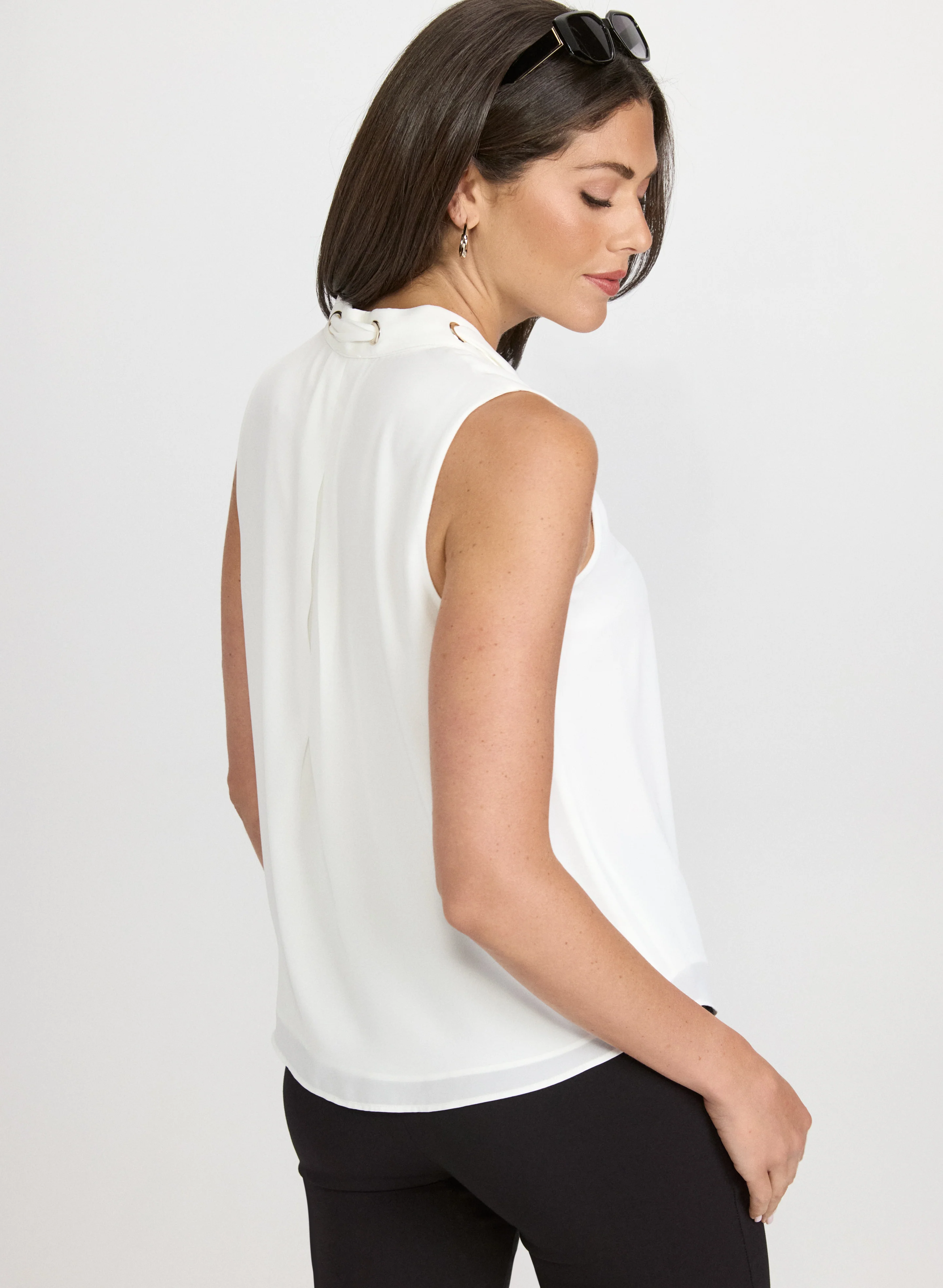 Lace-Through Tie-Neck Blouse - Image 4