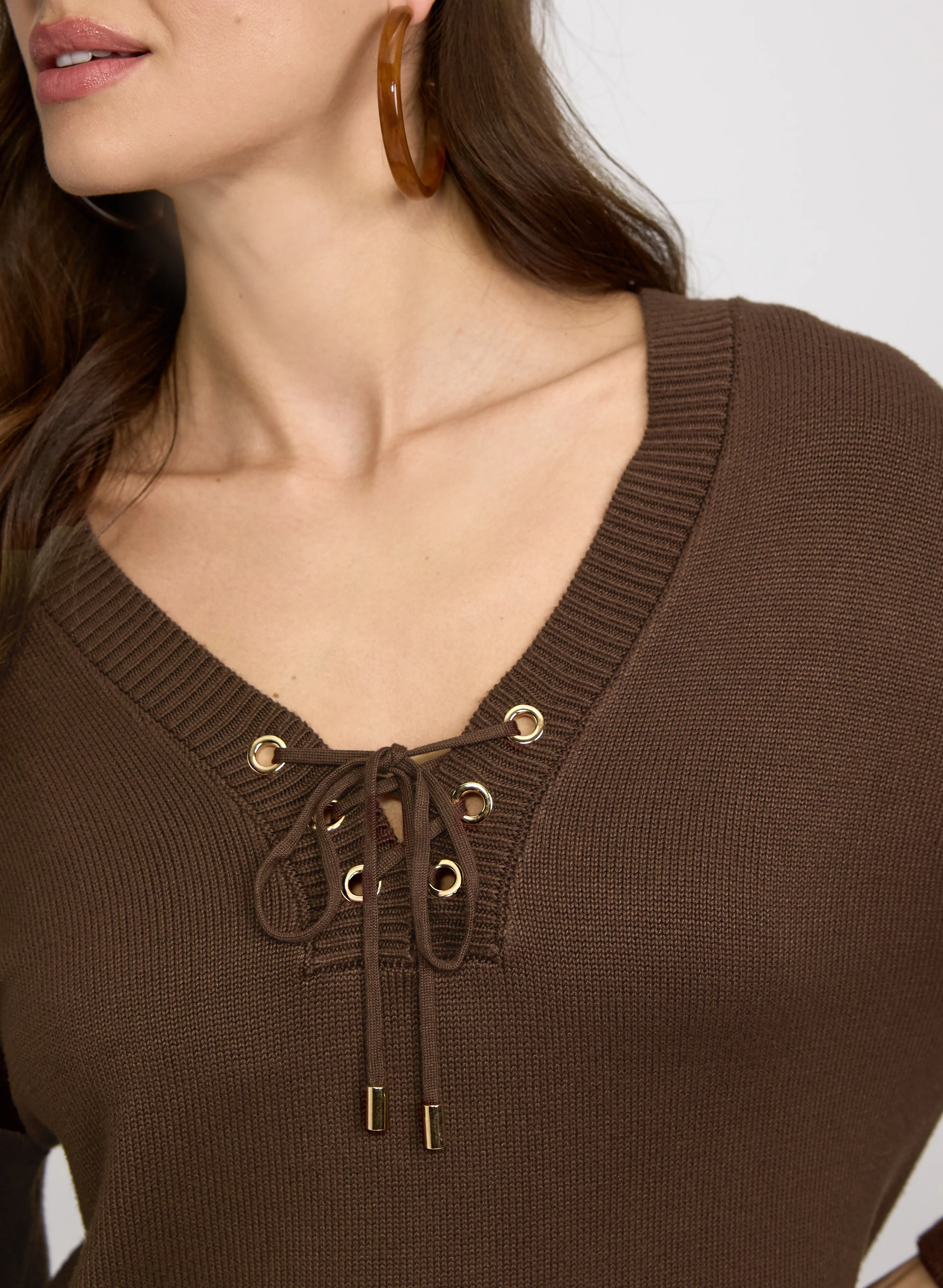 Lace-Up Knit Pullover - Image 2