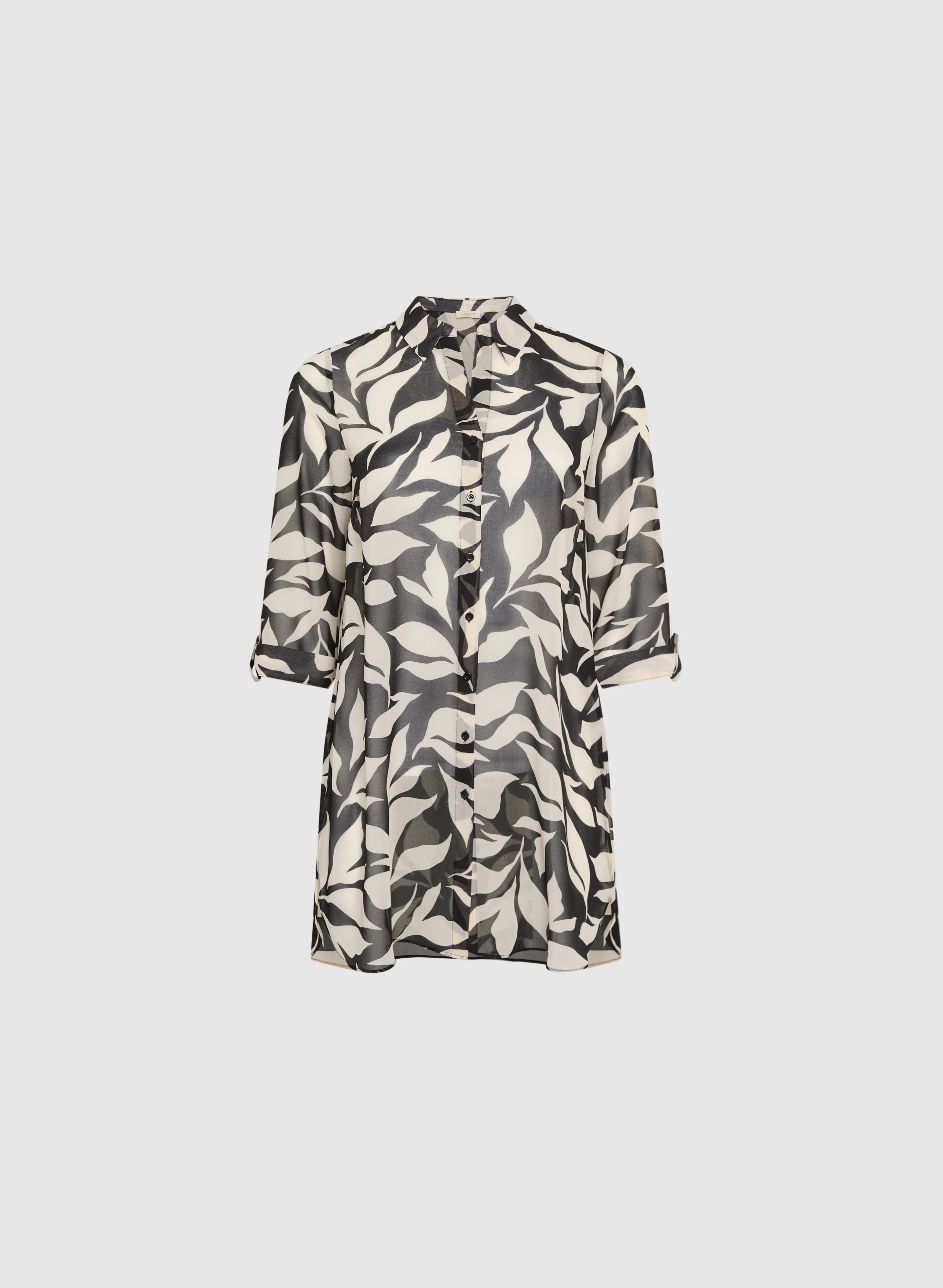 Leaf Print Button-Down Tunic Blouse - Image 6