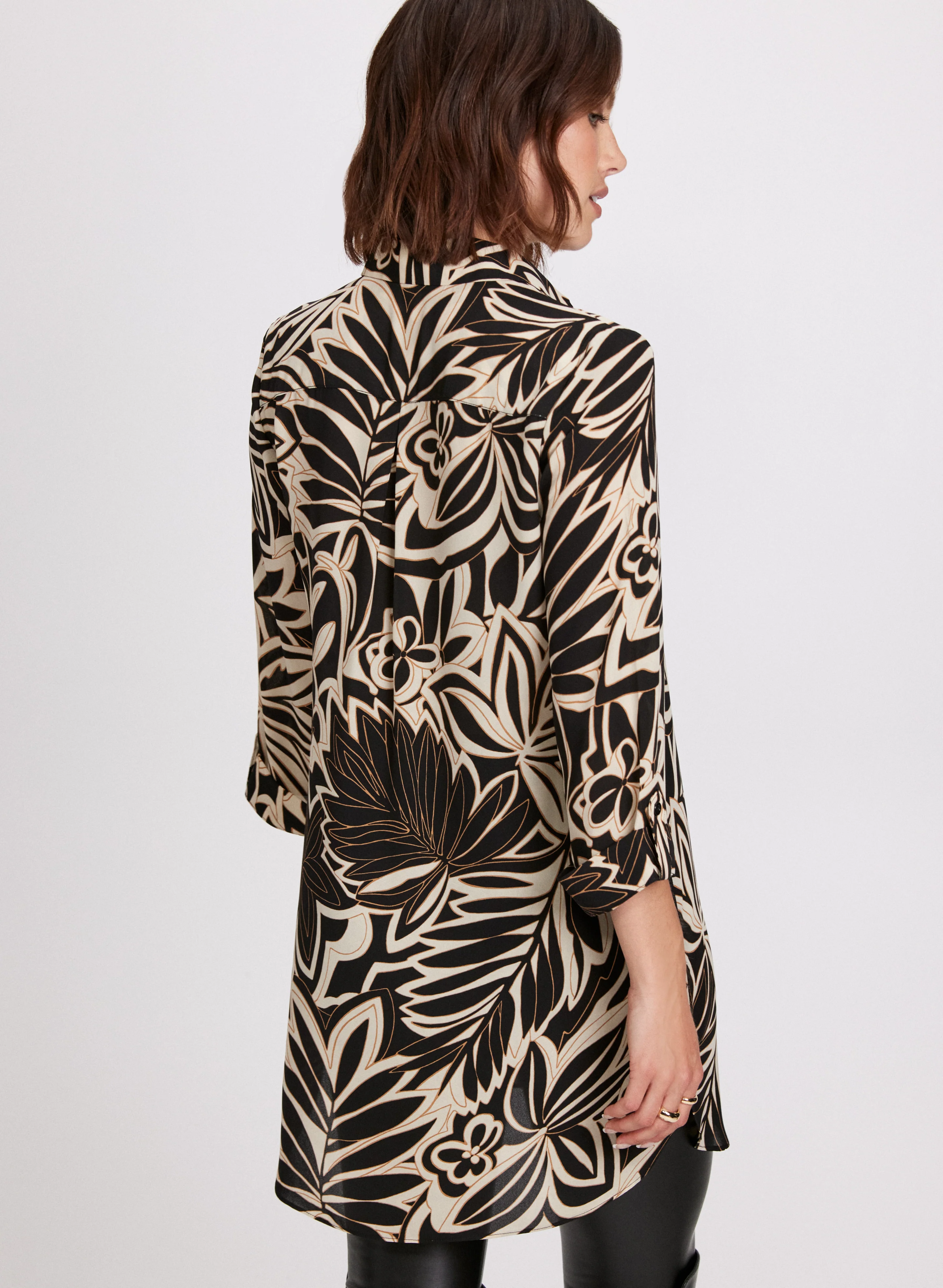 Leaf Print Button-Up Blouse - Image 4