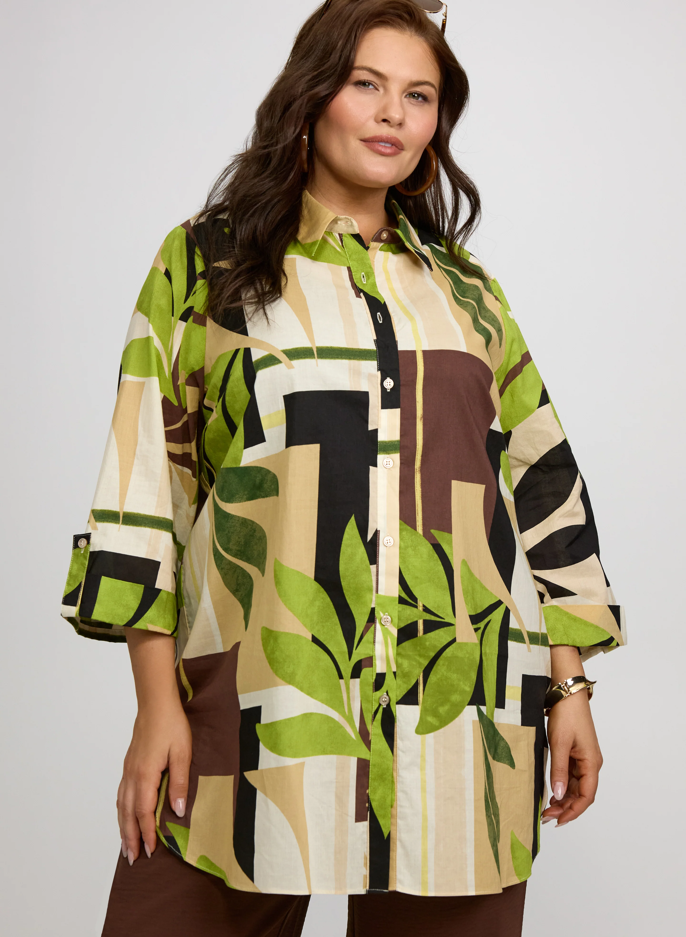 Leaf Print Cotton Blouse - Image 4