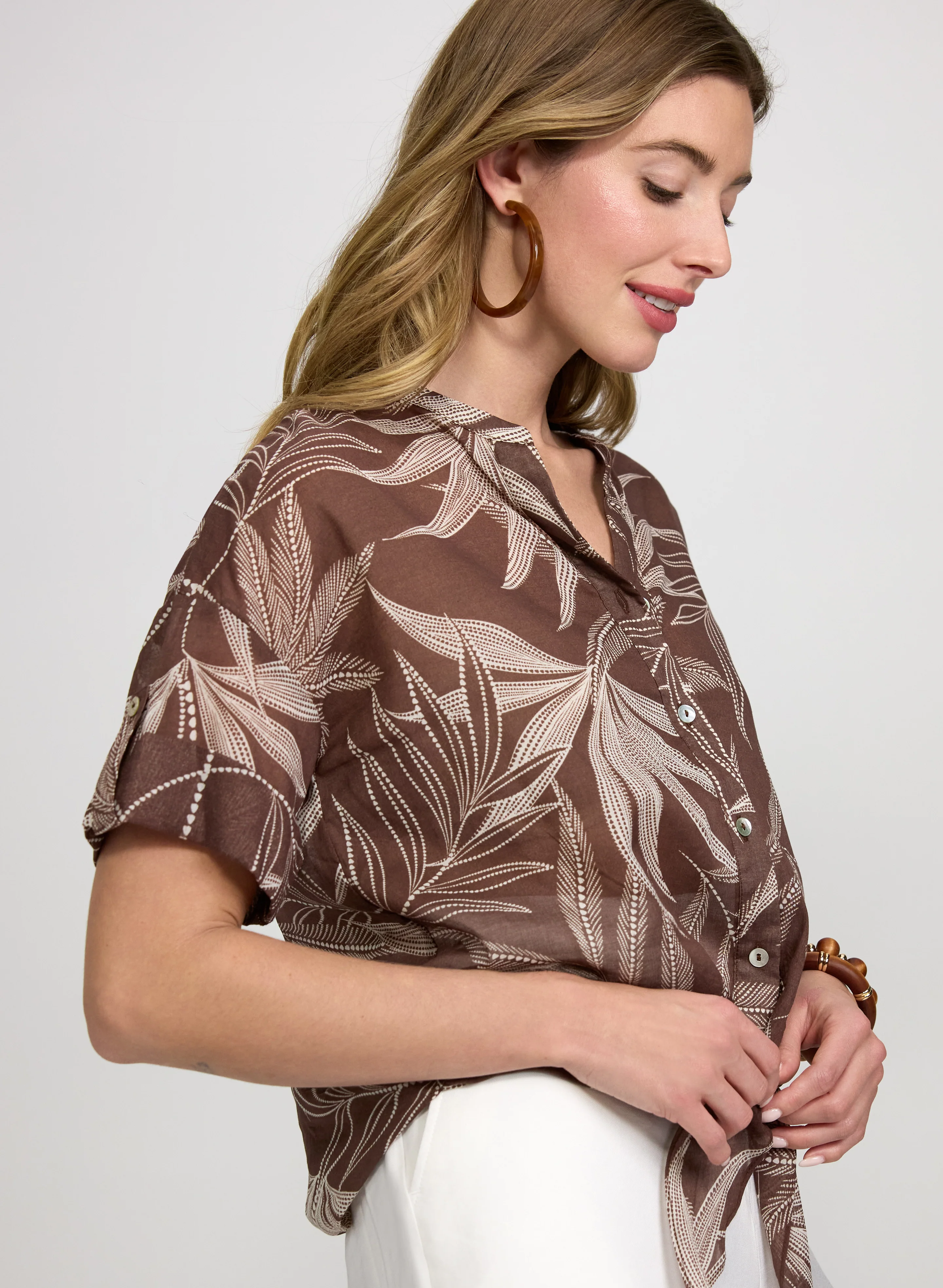 Leaf Print Cotton Blouse - Image 2