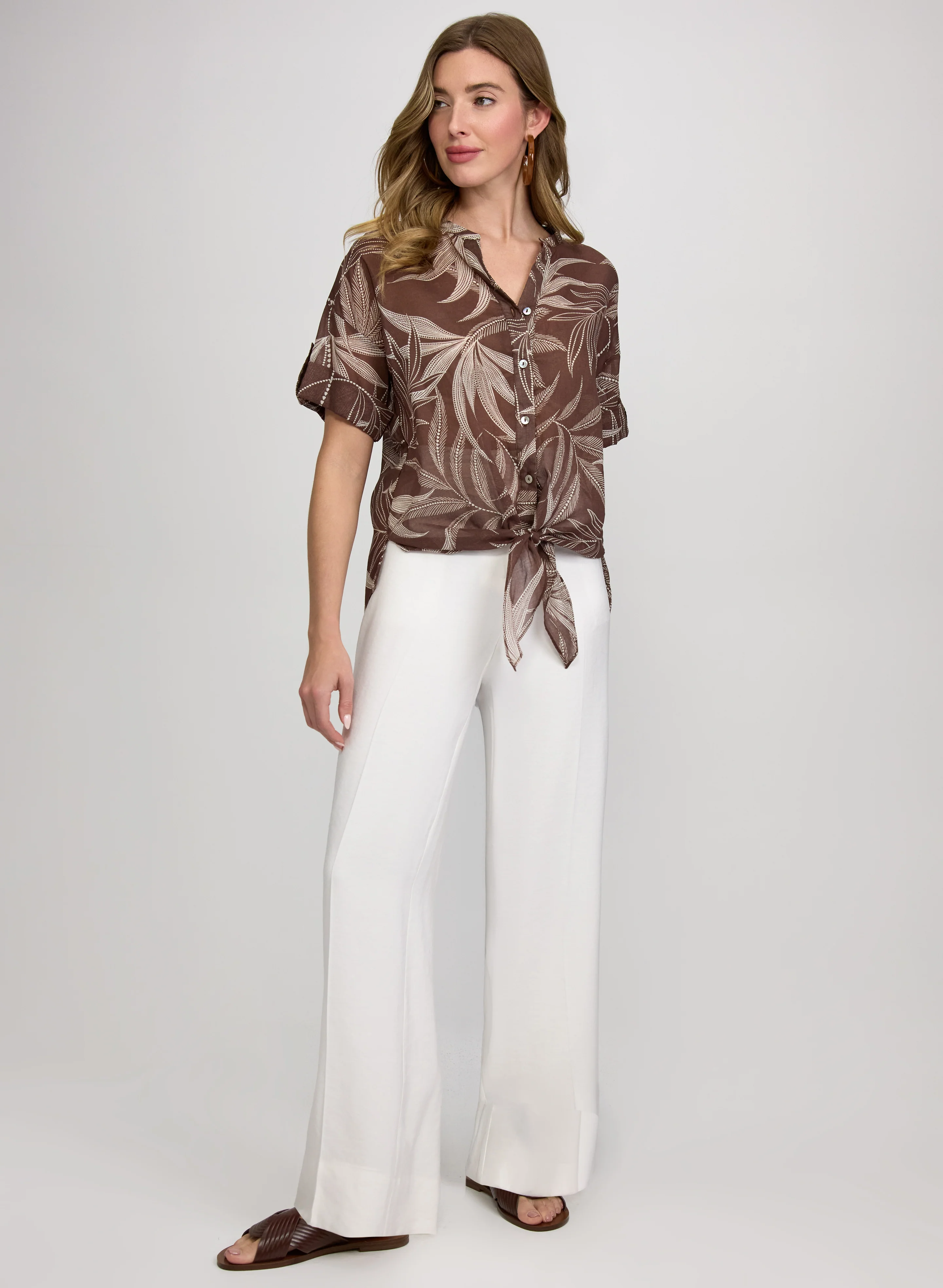 Leaf Print Cotton Blouse - Image 3