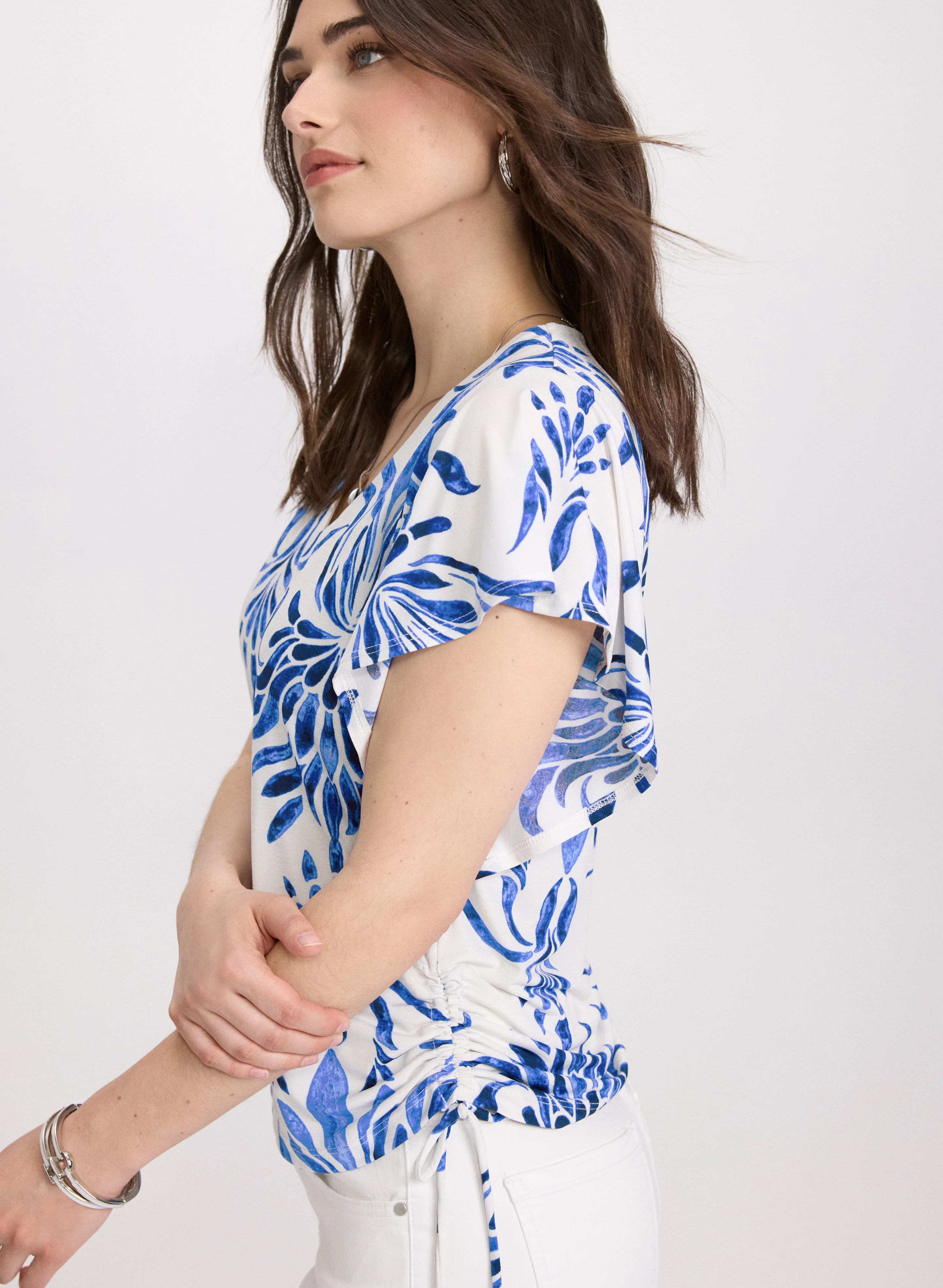 Leaf Print Flutter Sleeve Top - Image 2