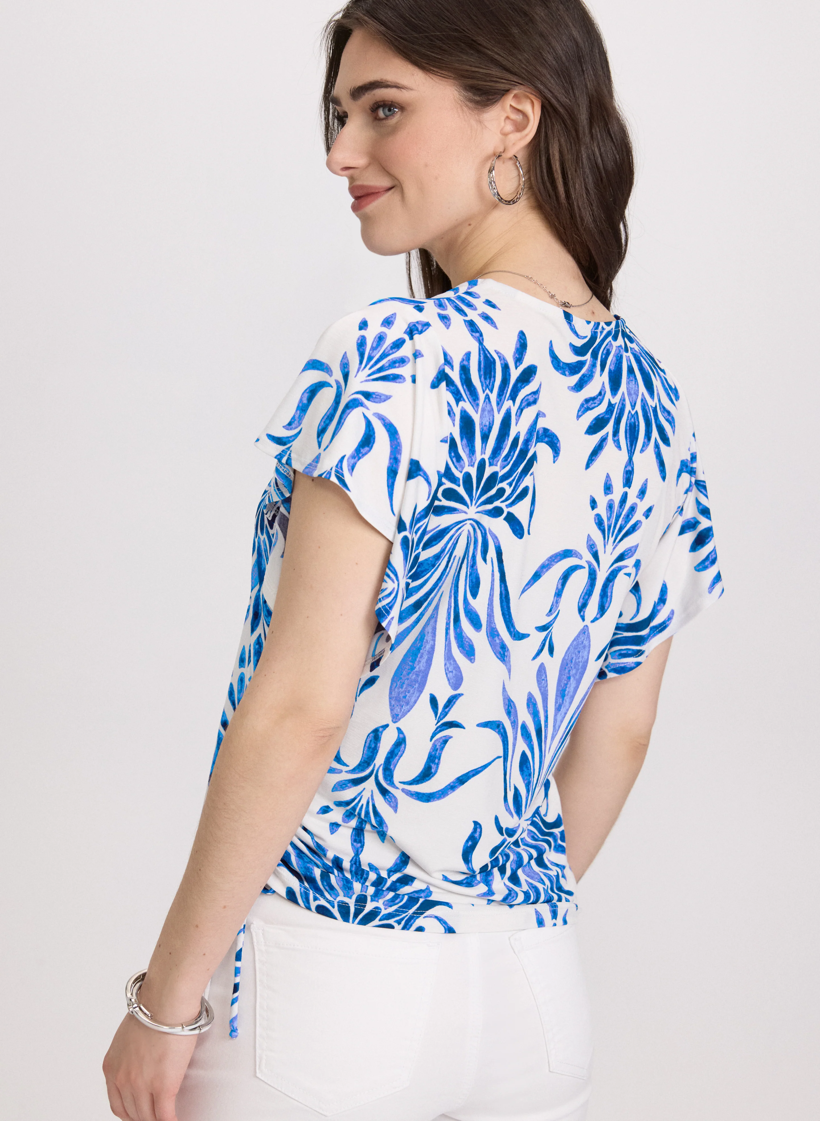 Leaf Print Flutter Sleeve Top - Image 4