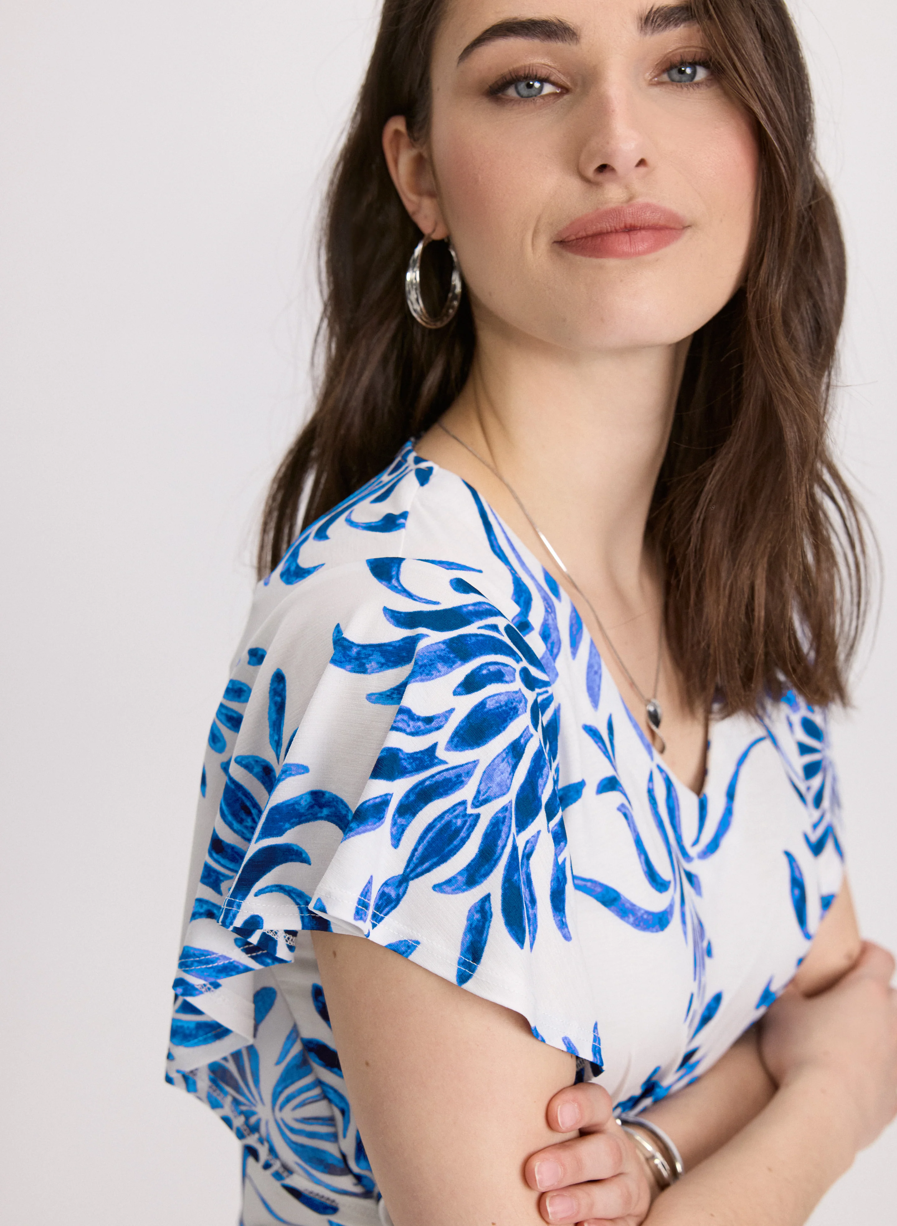 Leaf Print Flutter Sleeve Top - Image 5