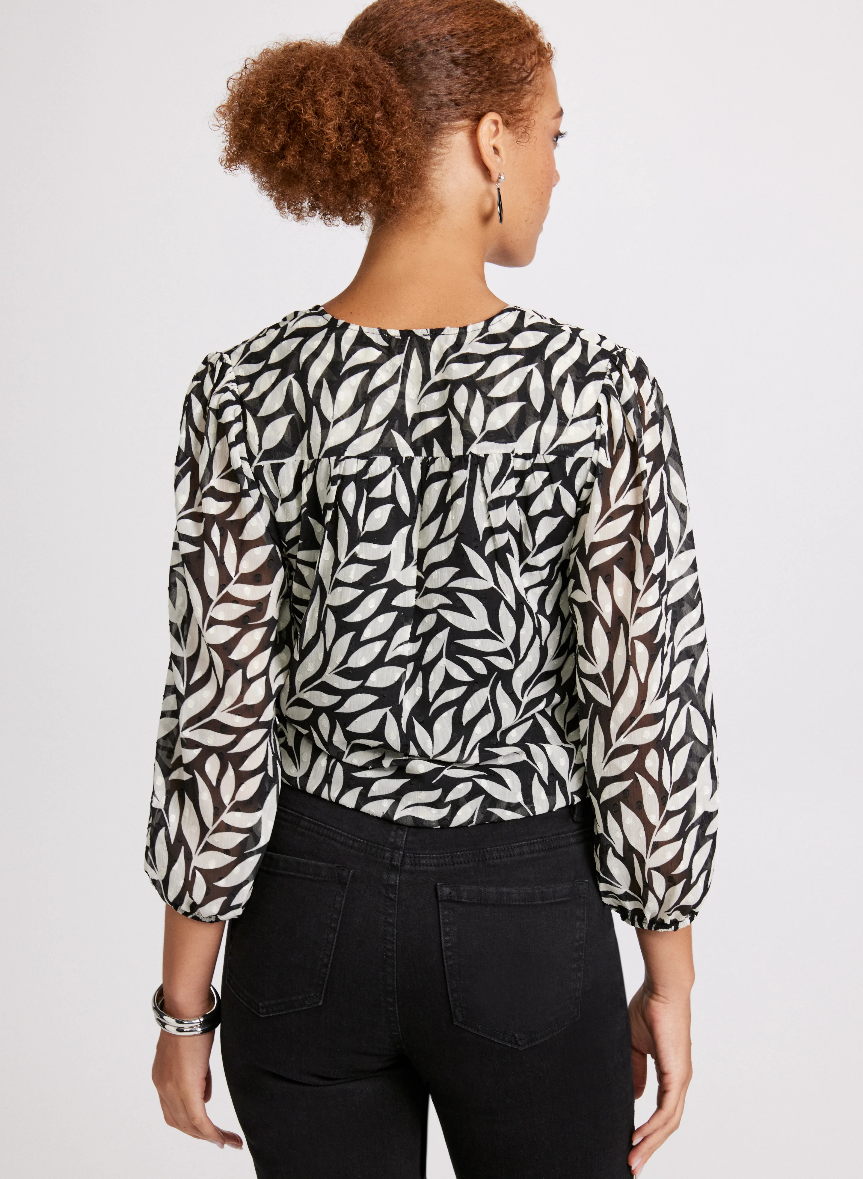 Leaf Print Tie-Front Blouse - Image 4
