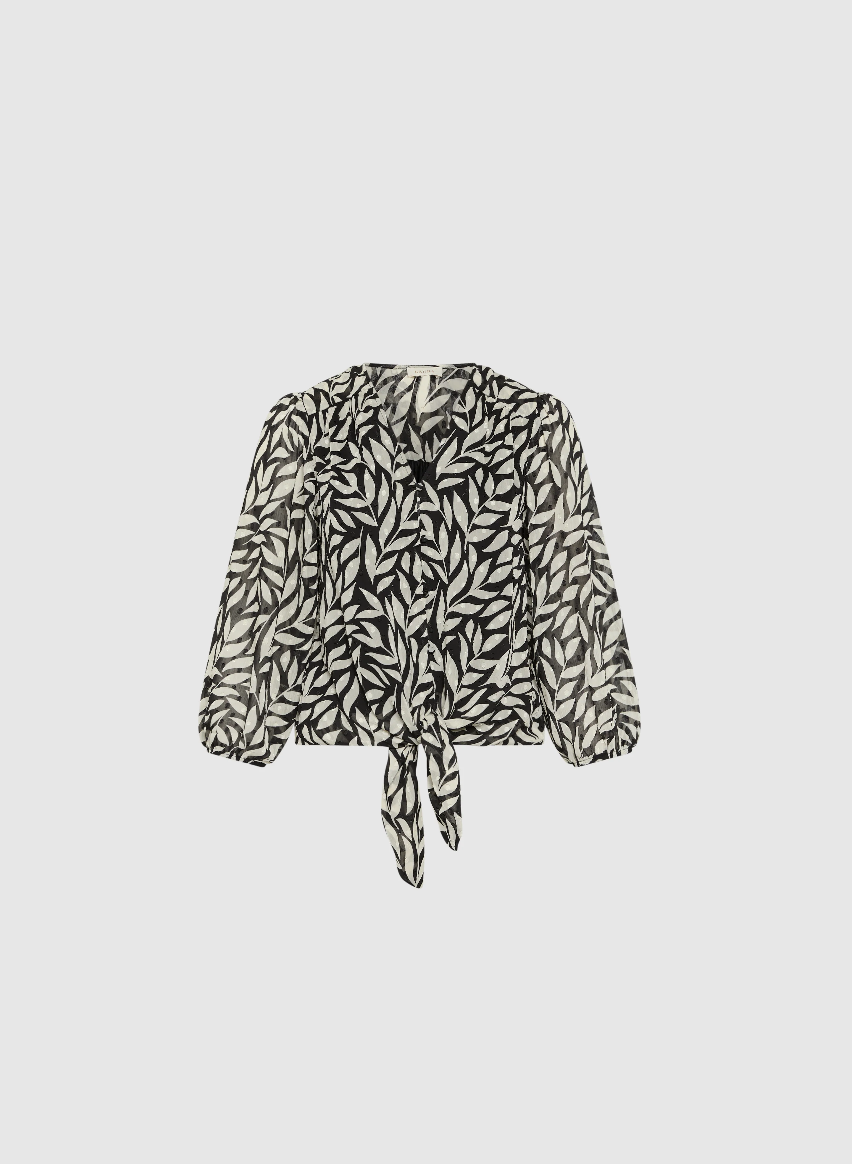 Leaf Print Tie-Front Blouse - Image 6