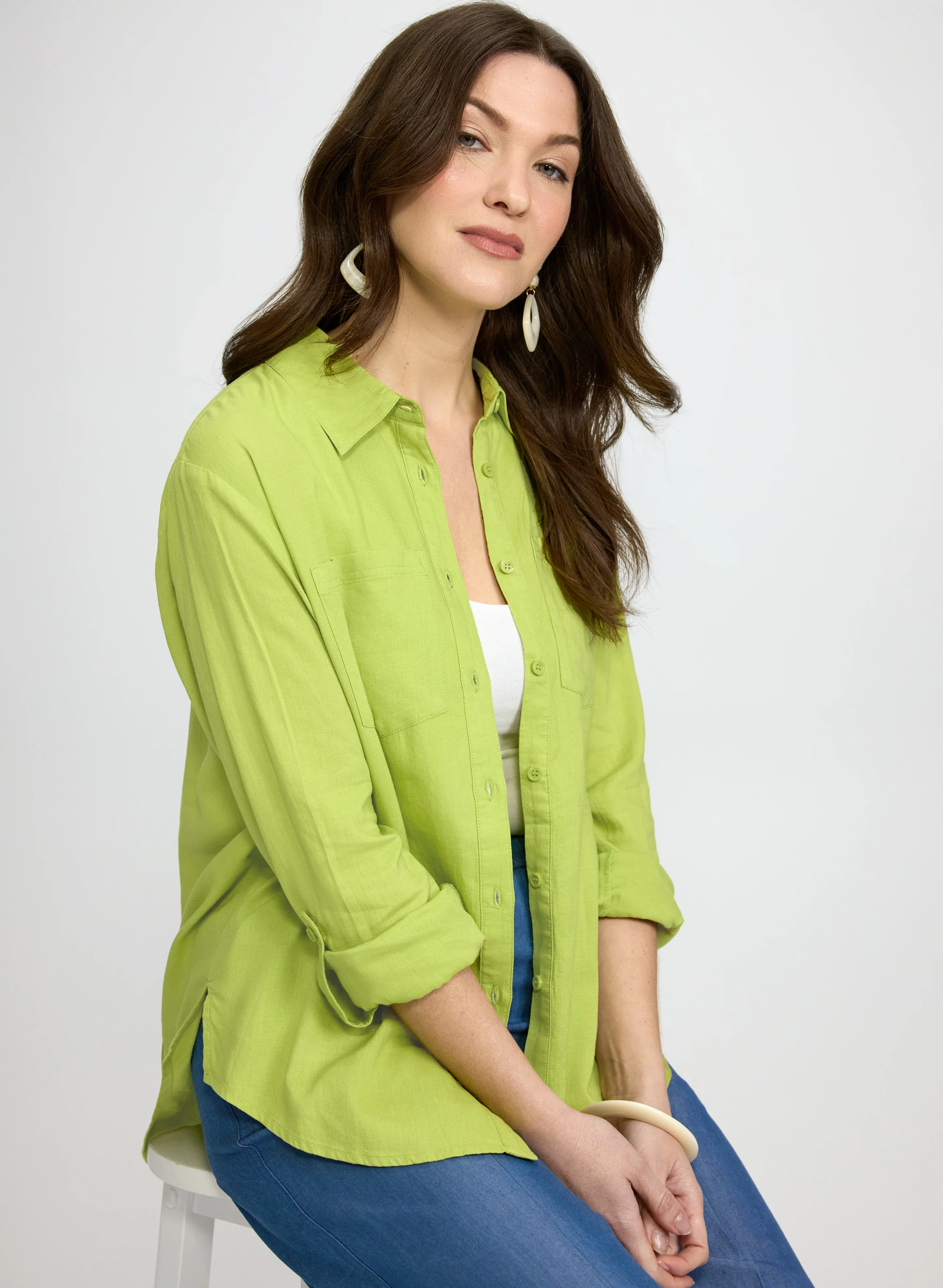 Linen-Blend Button-Down Blouse - Image 10