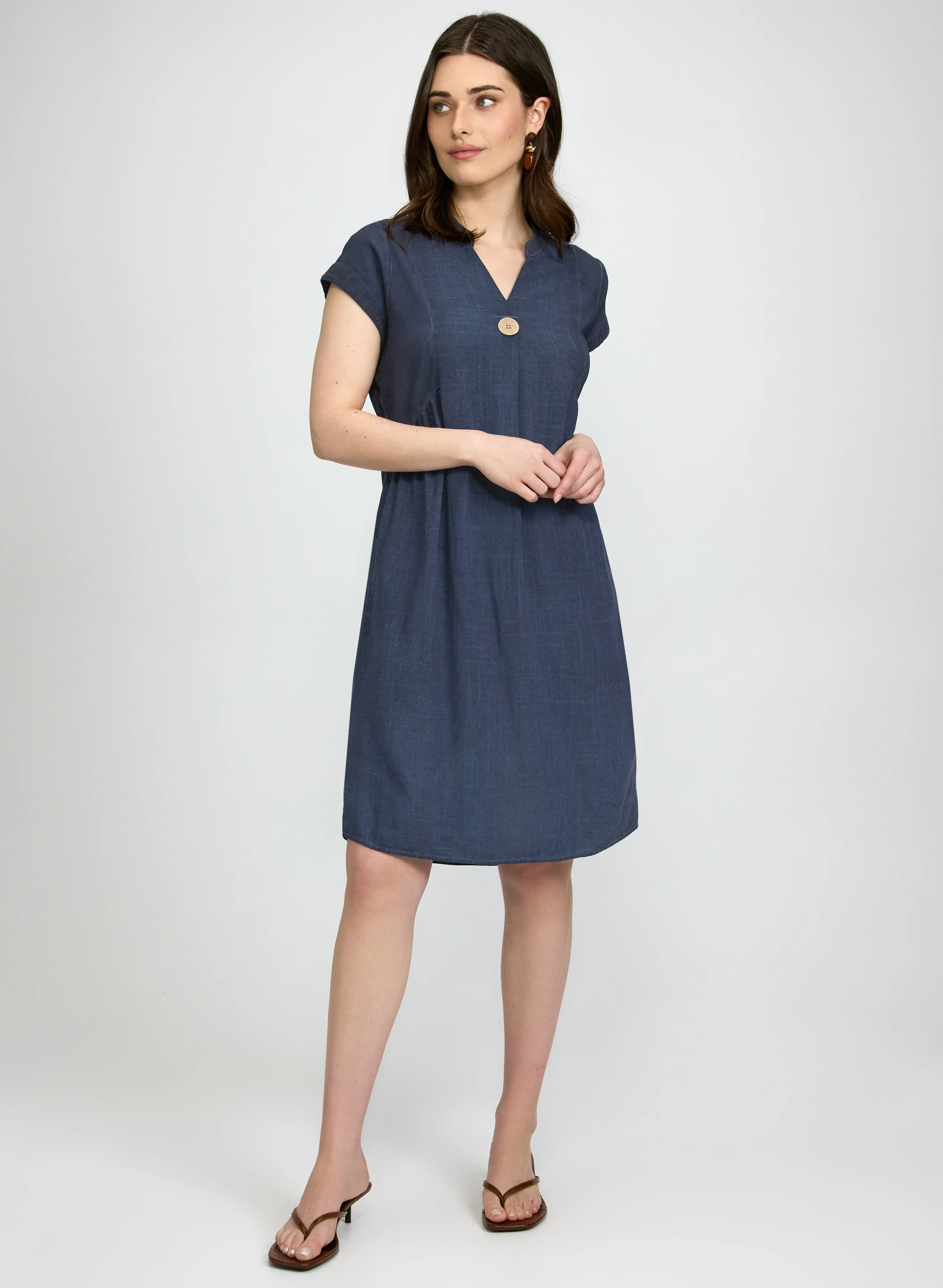Linen-Blend Pocket Dress