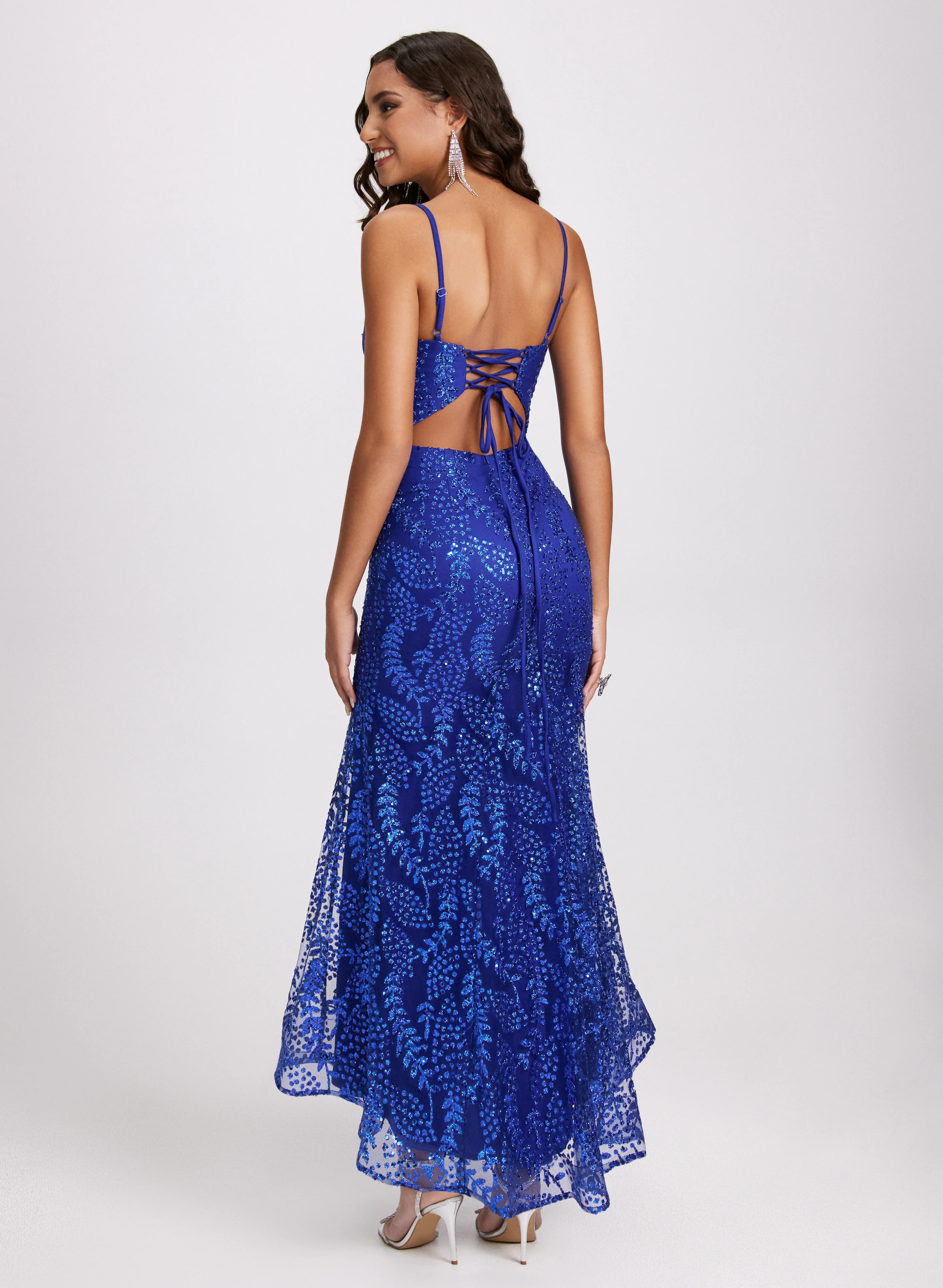 Glitter Mesh V-Neck Gown - Image 4