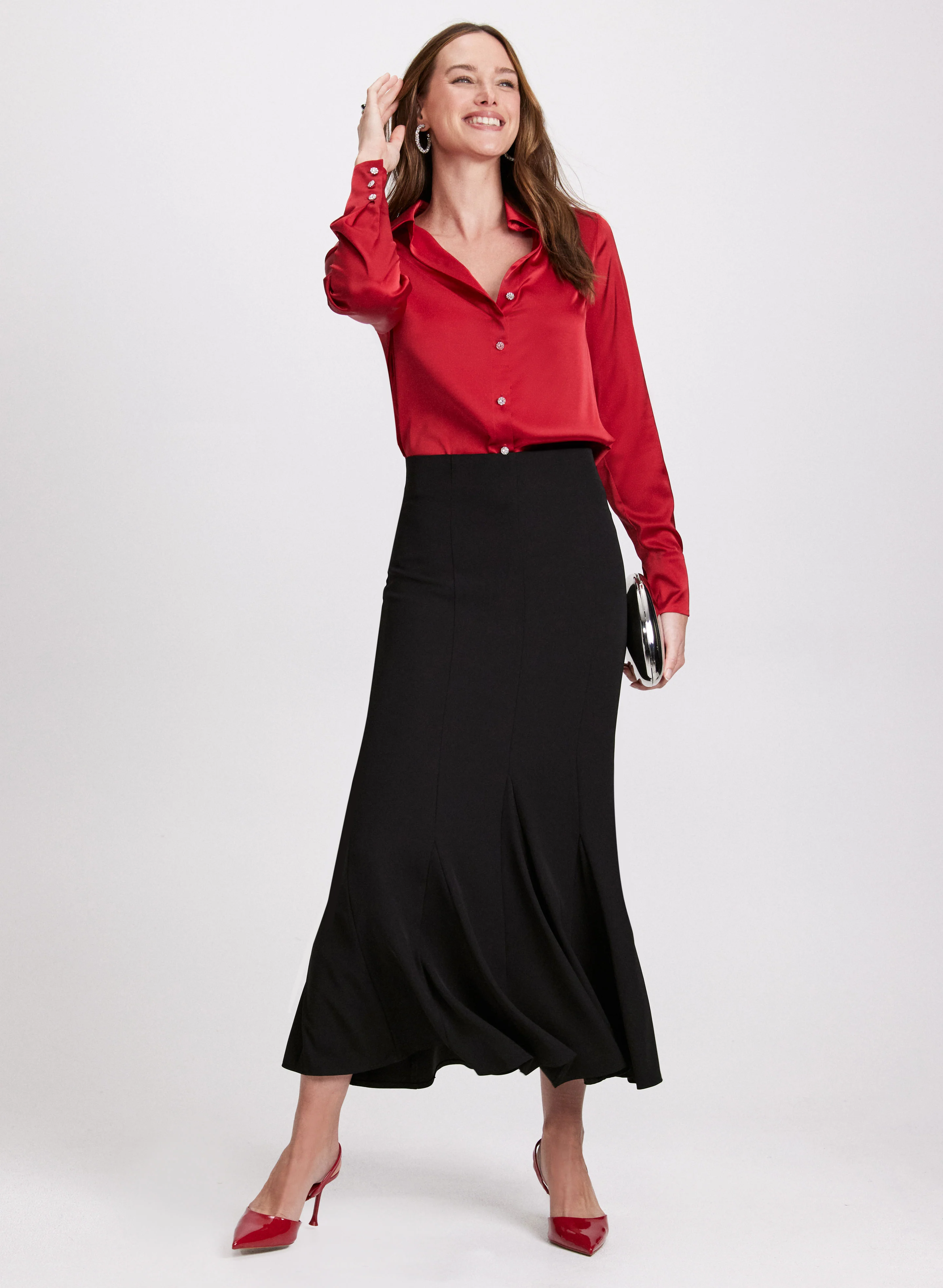 Satin Rhinestone Button Blouse - Image 3