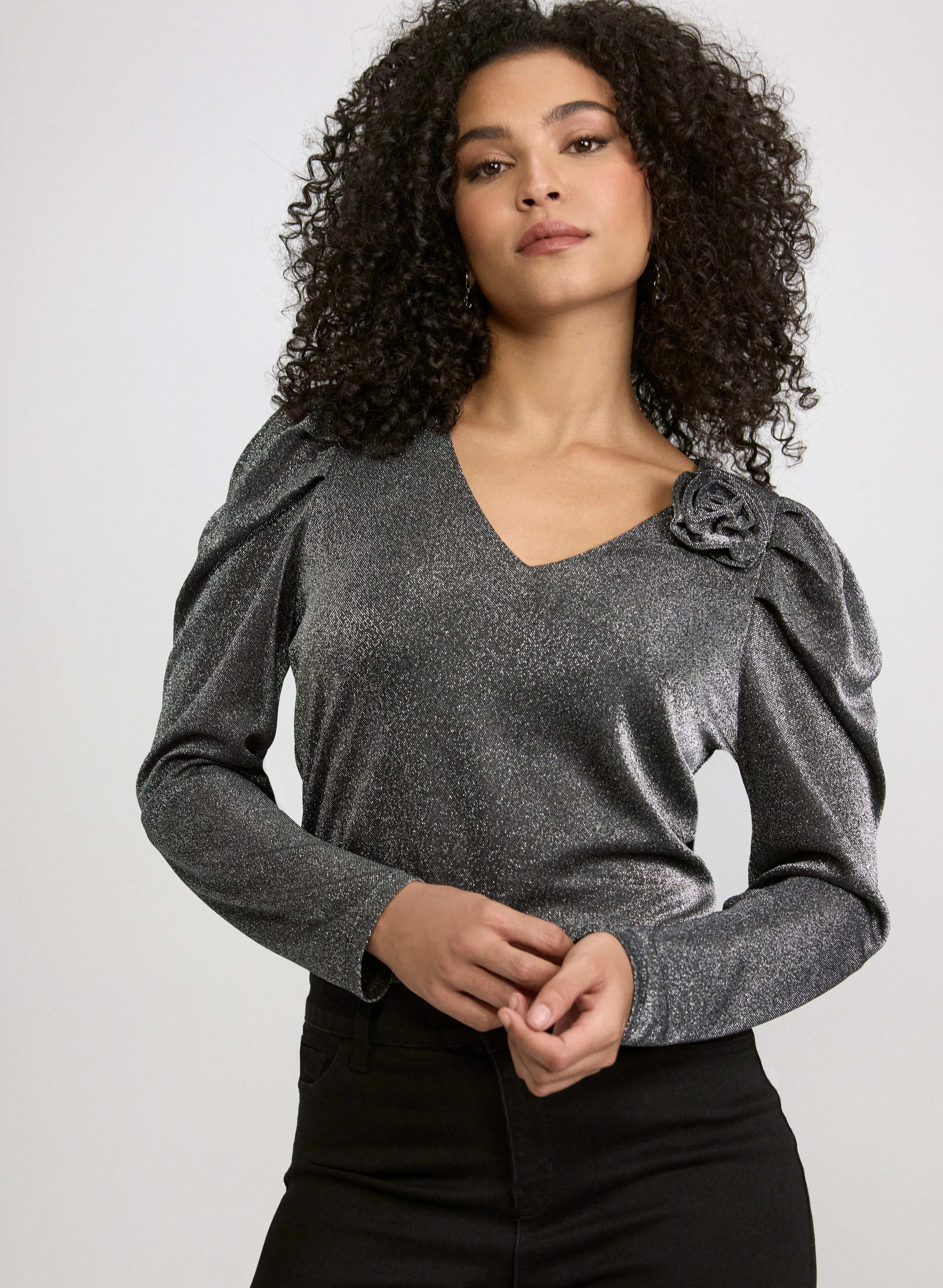 Metallic Flower Detail Top