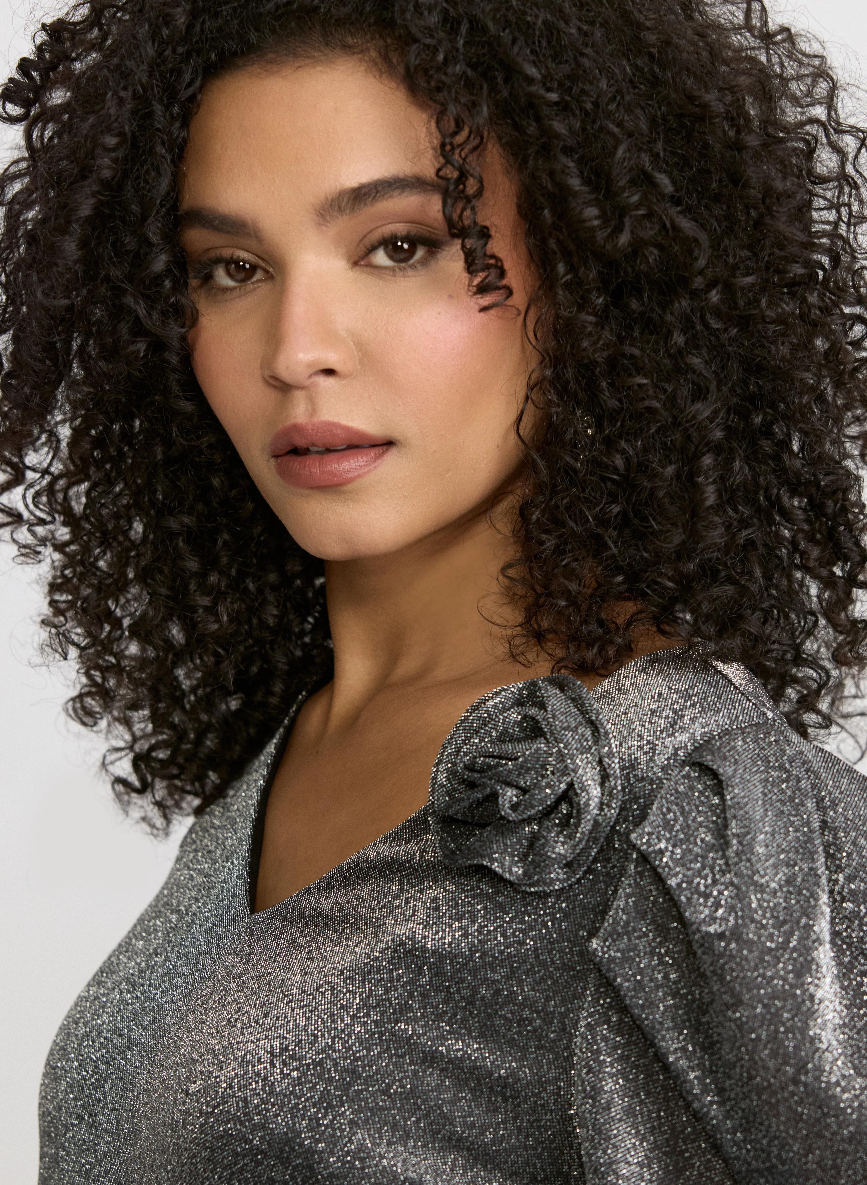 Metallic Flower Detail Top - Image 2