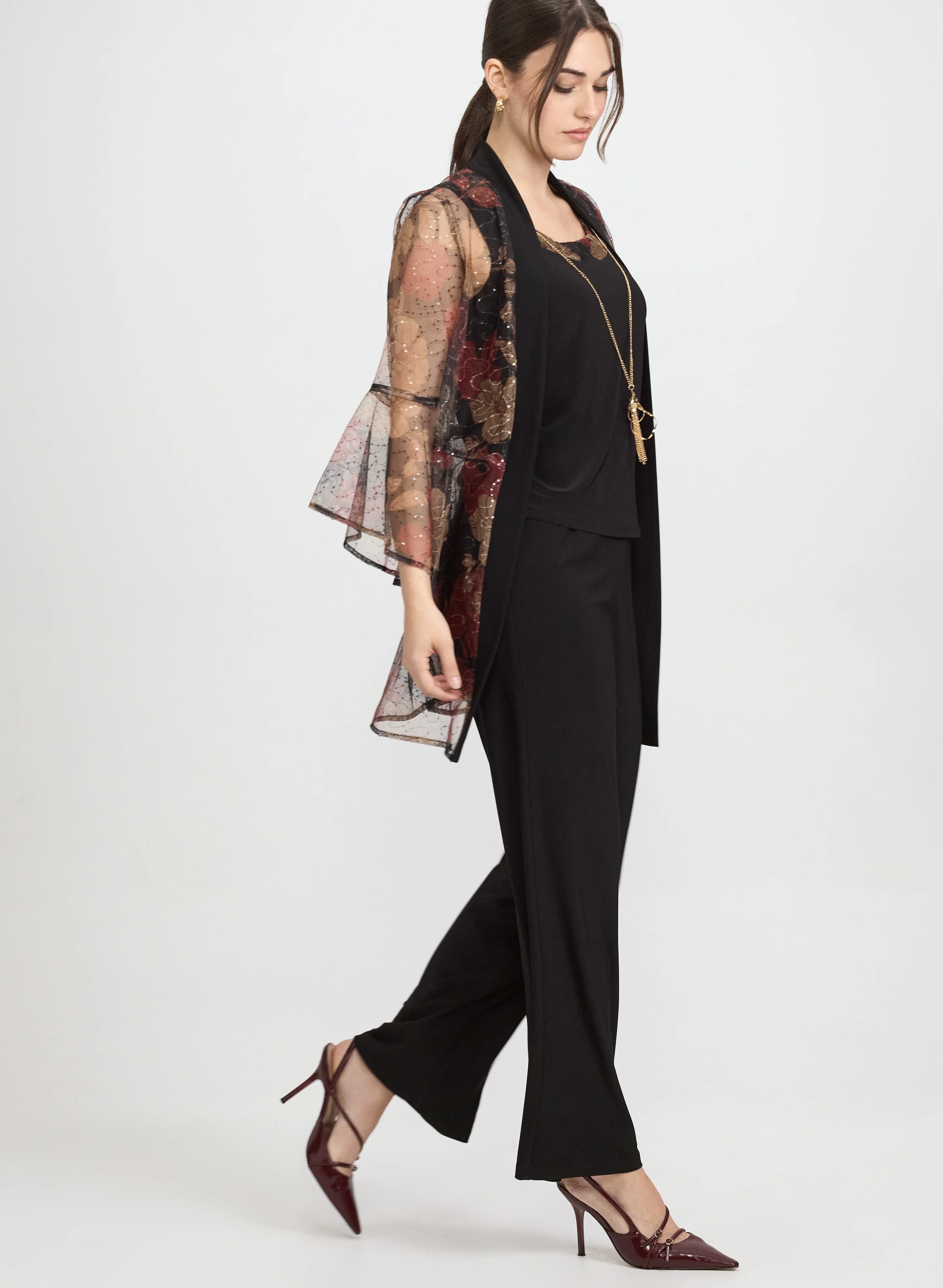 Mesh Floral Jacket, Top & Pants Set - Image 2