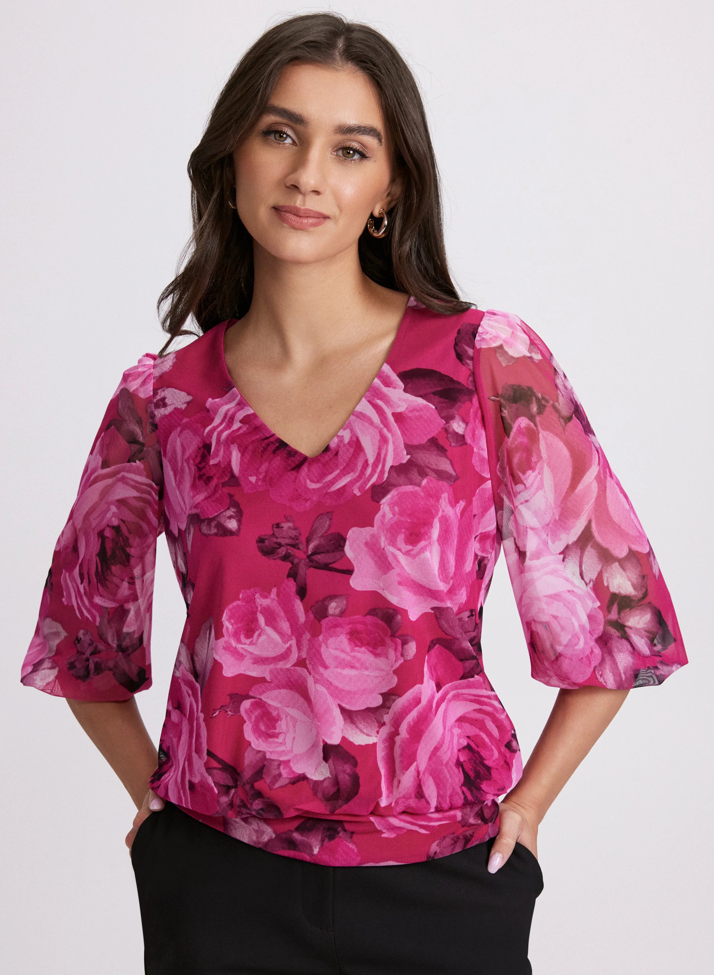 Mesh Rose Print Top - Image 2