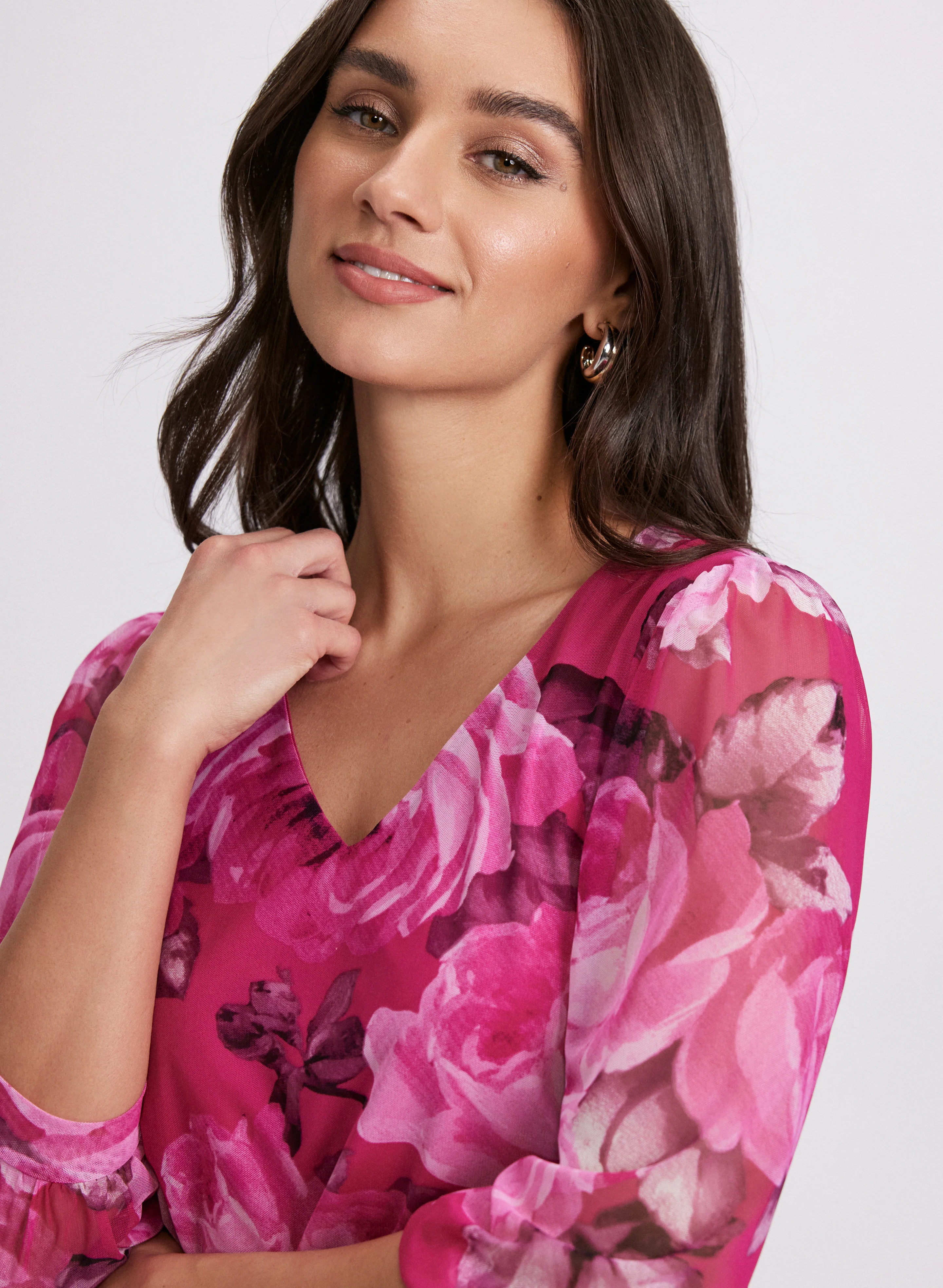 Mesh Rose Print Top - Image 5
