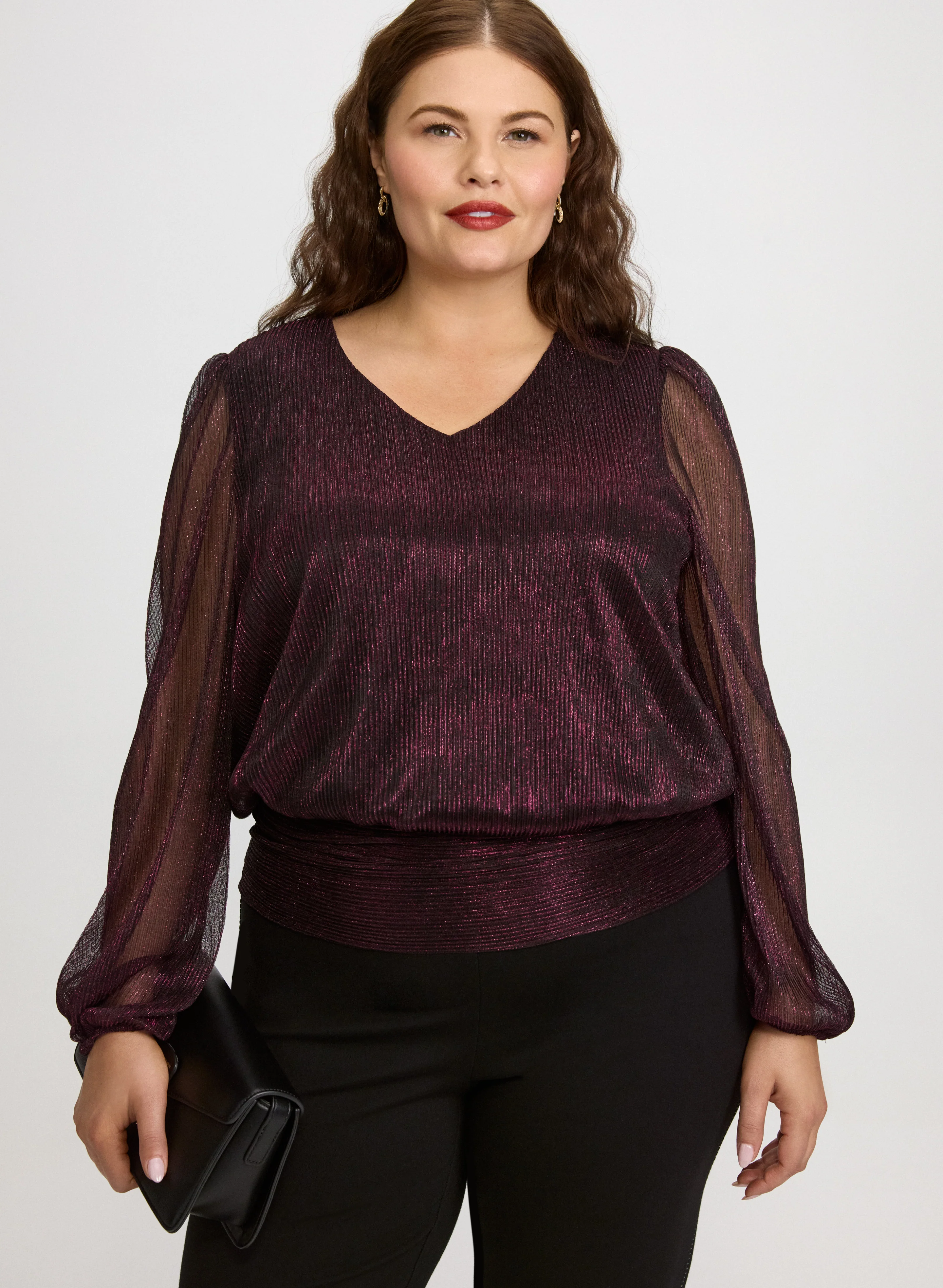 Metallic Balloon Sleeve Top