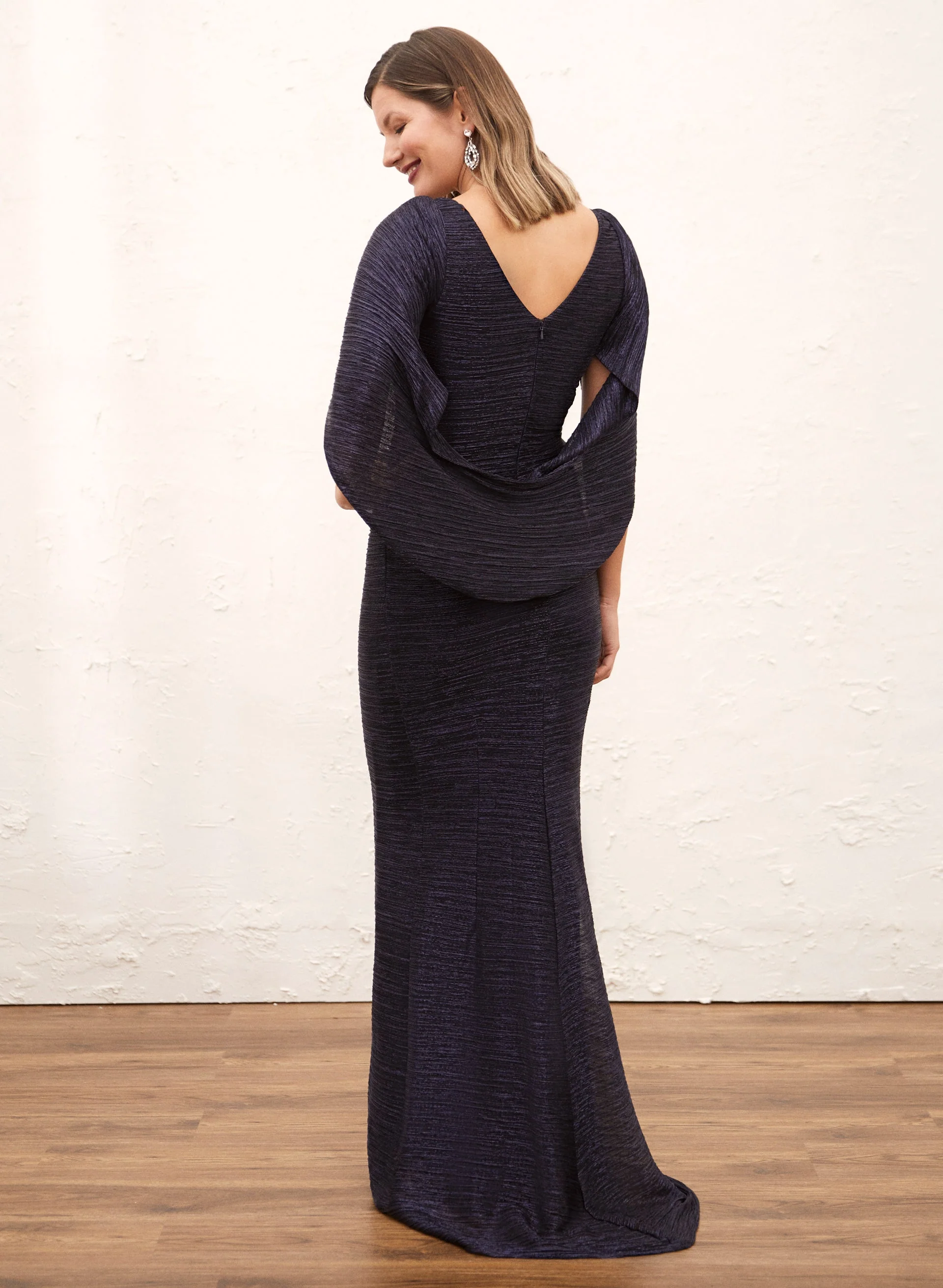 Metallic Crinkle Drape Back Dress - Image 2