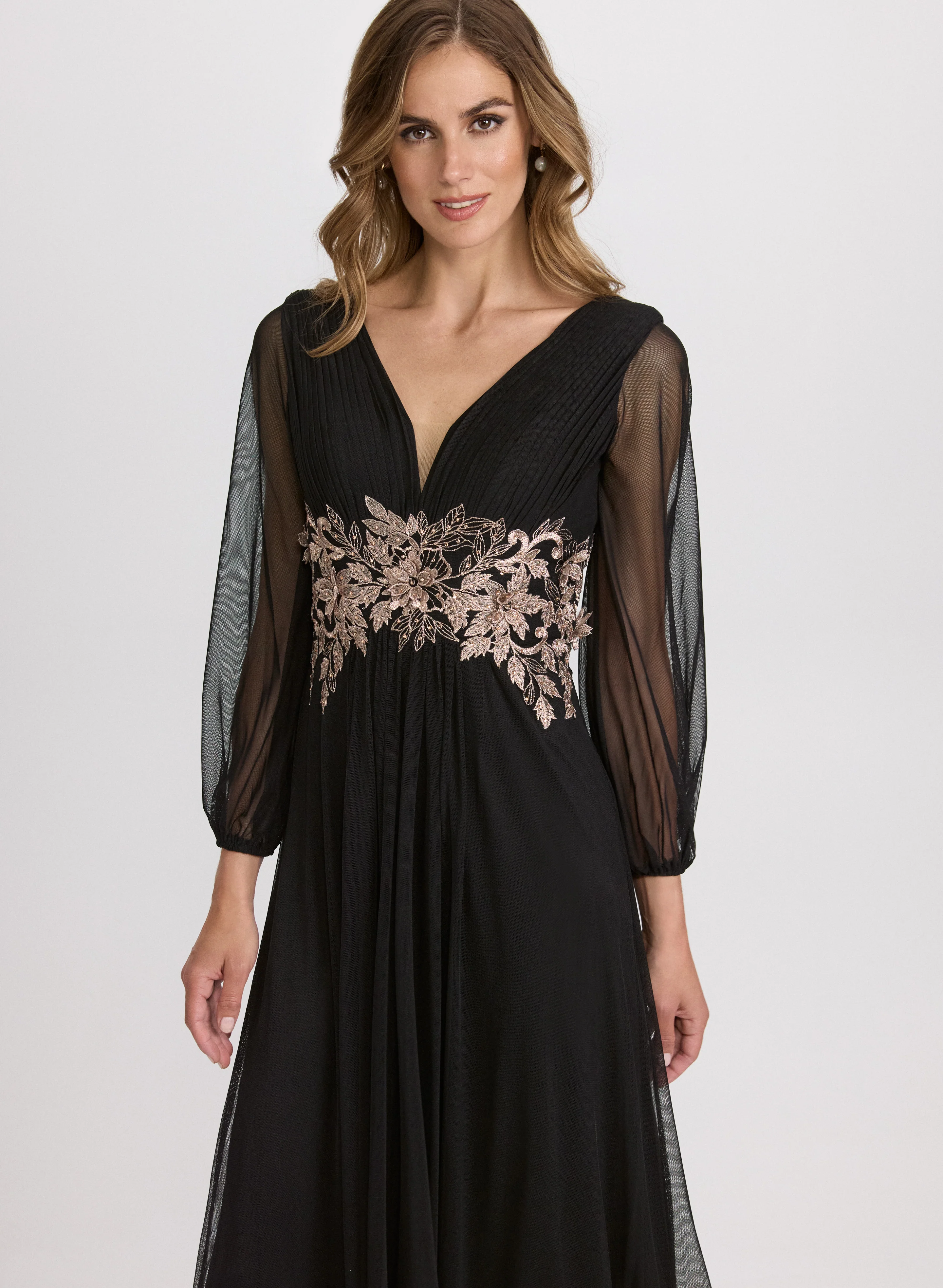 Metallic Floral Appliqué Dress - Image 4
