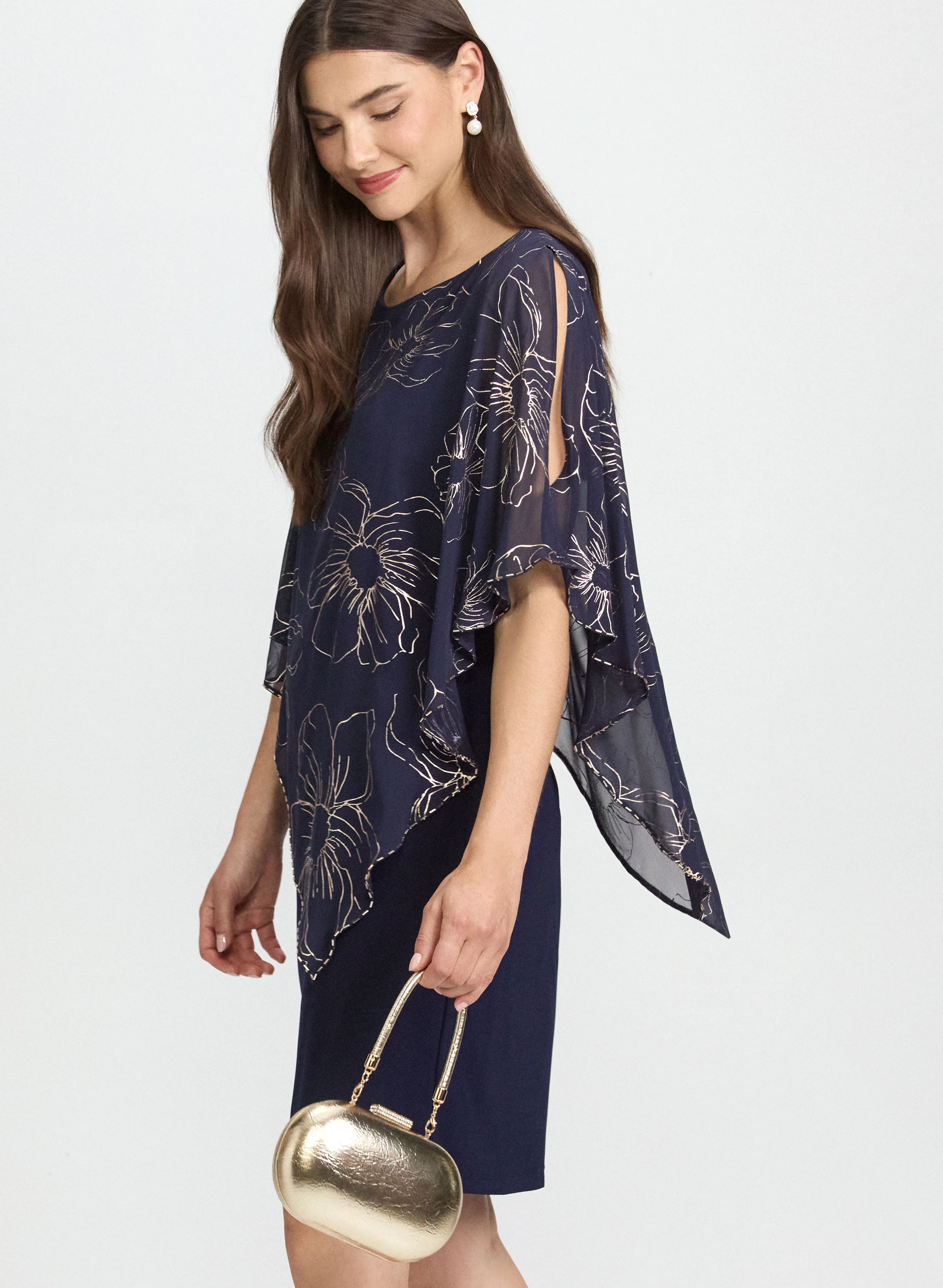 Metallic Floral Capelet Dress - Image 2