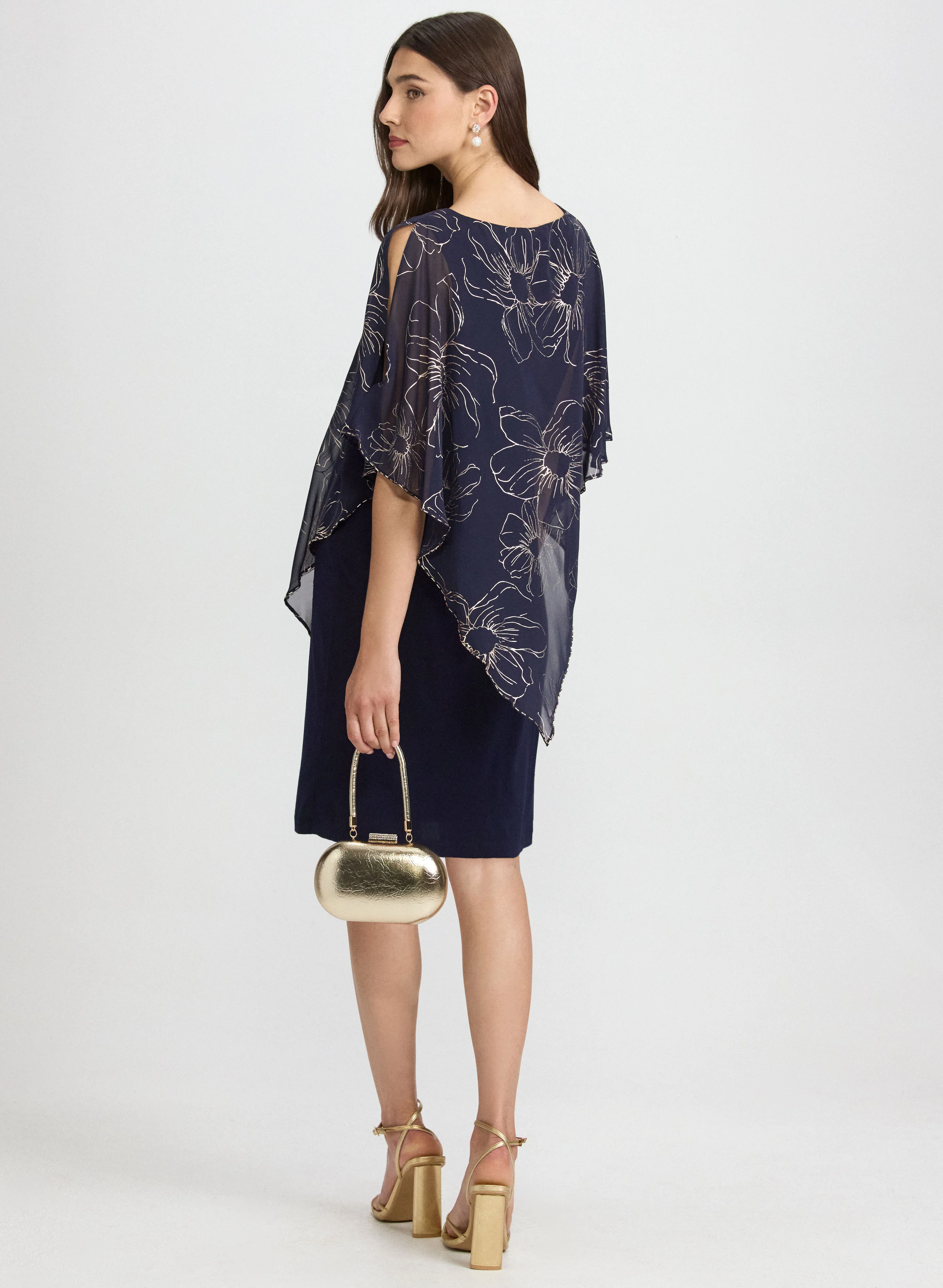Metallic Floral Capelet Dress - Image 4