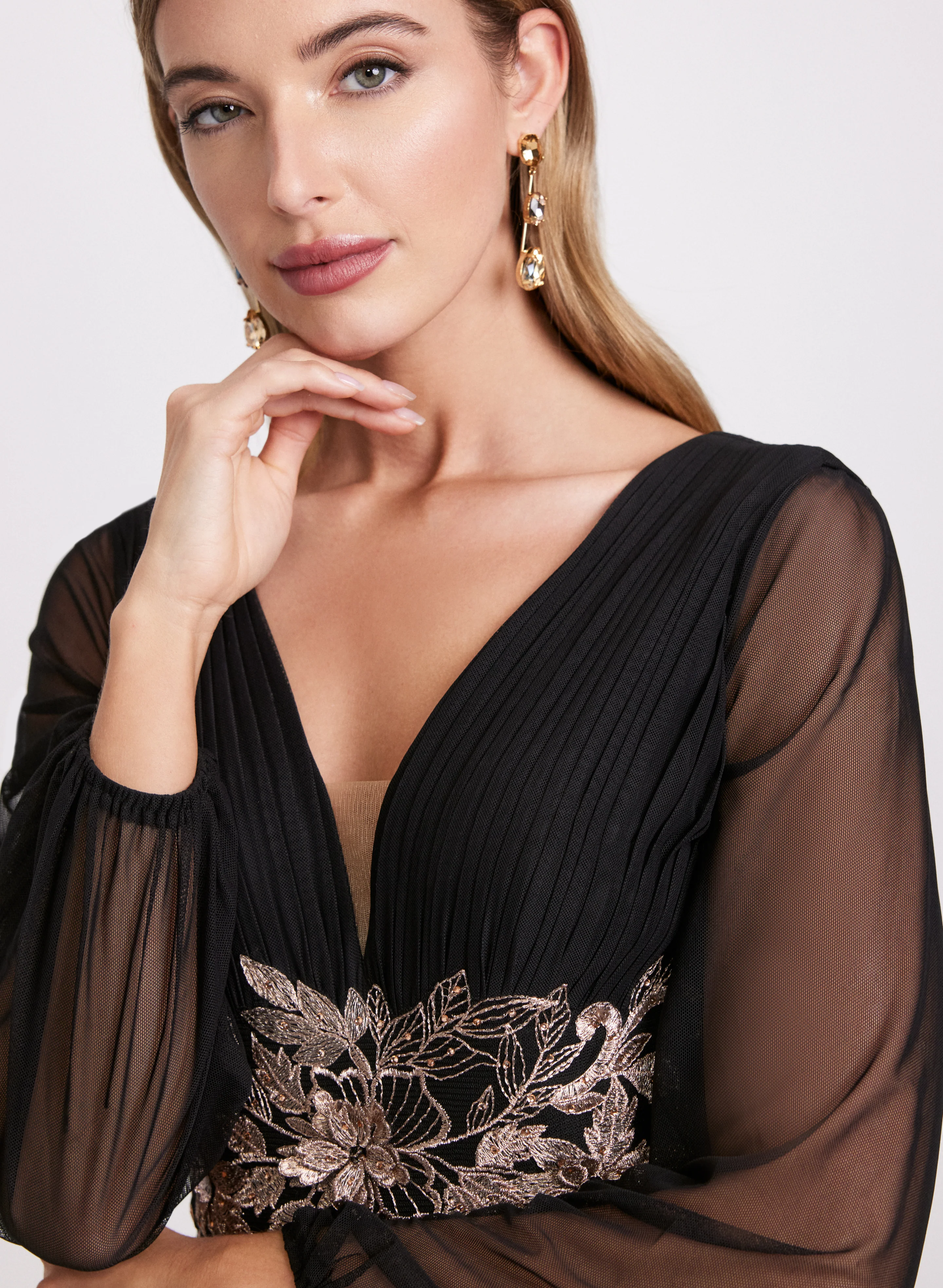 Metallic Floral Embroidered Dress - Image 5